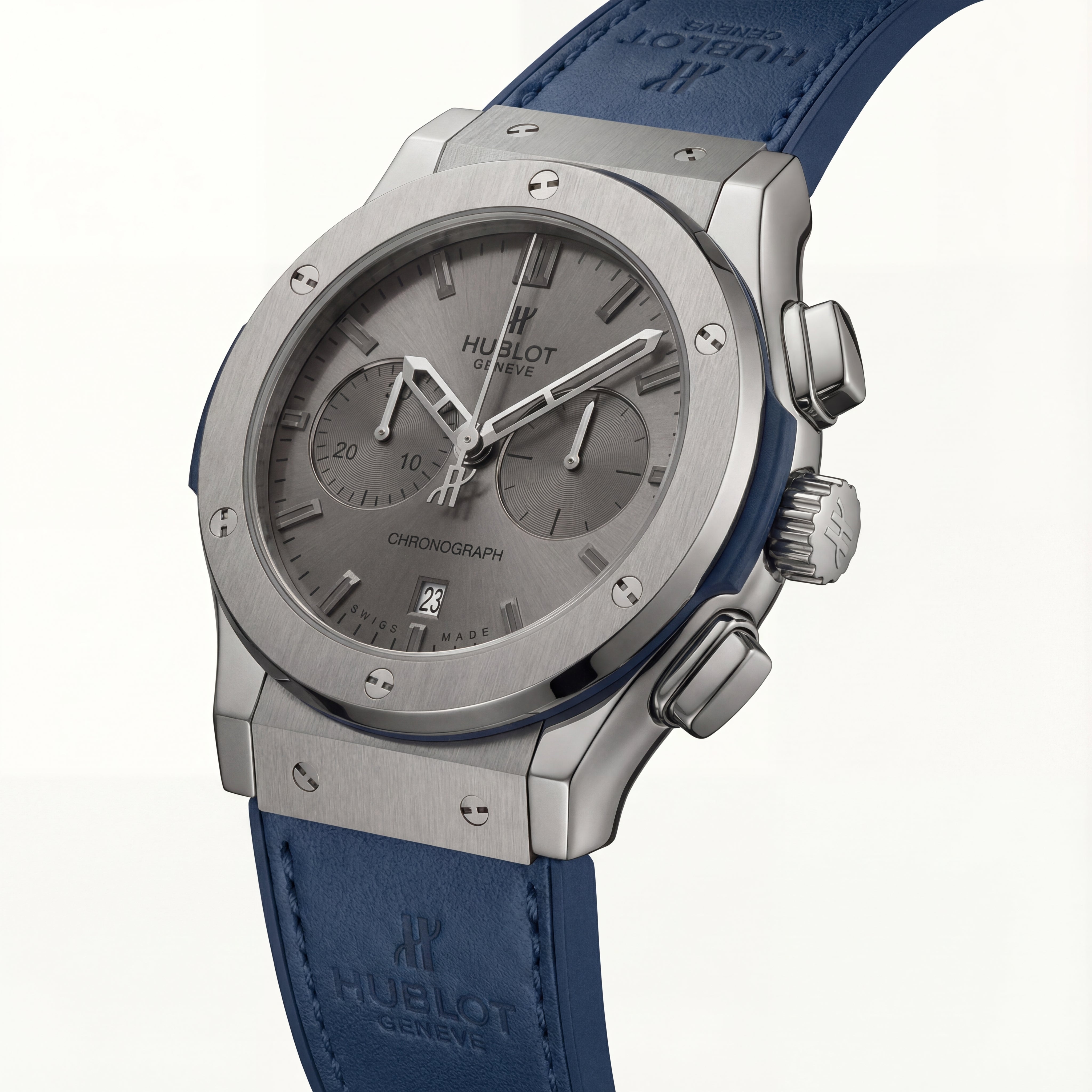 Grey Chronograph Watch – Blue Leather Strap Edition