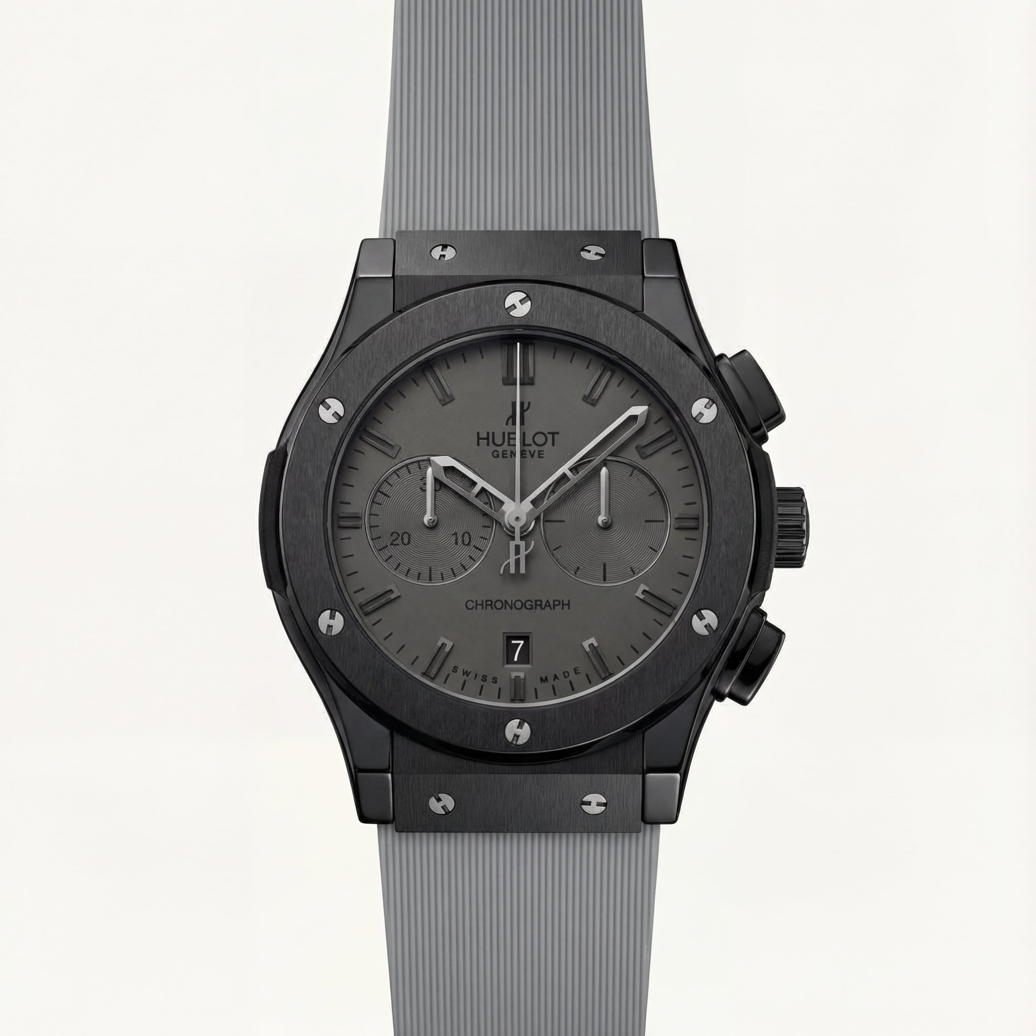 Matte Black Chronograph Watch – Grey Rubber Strap Edition
