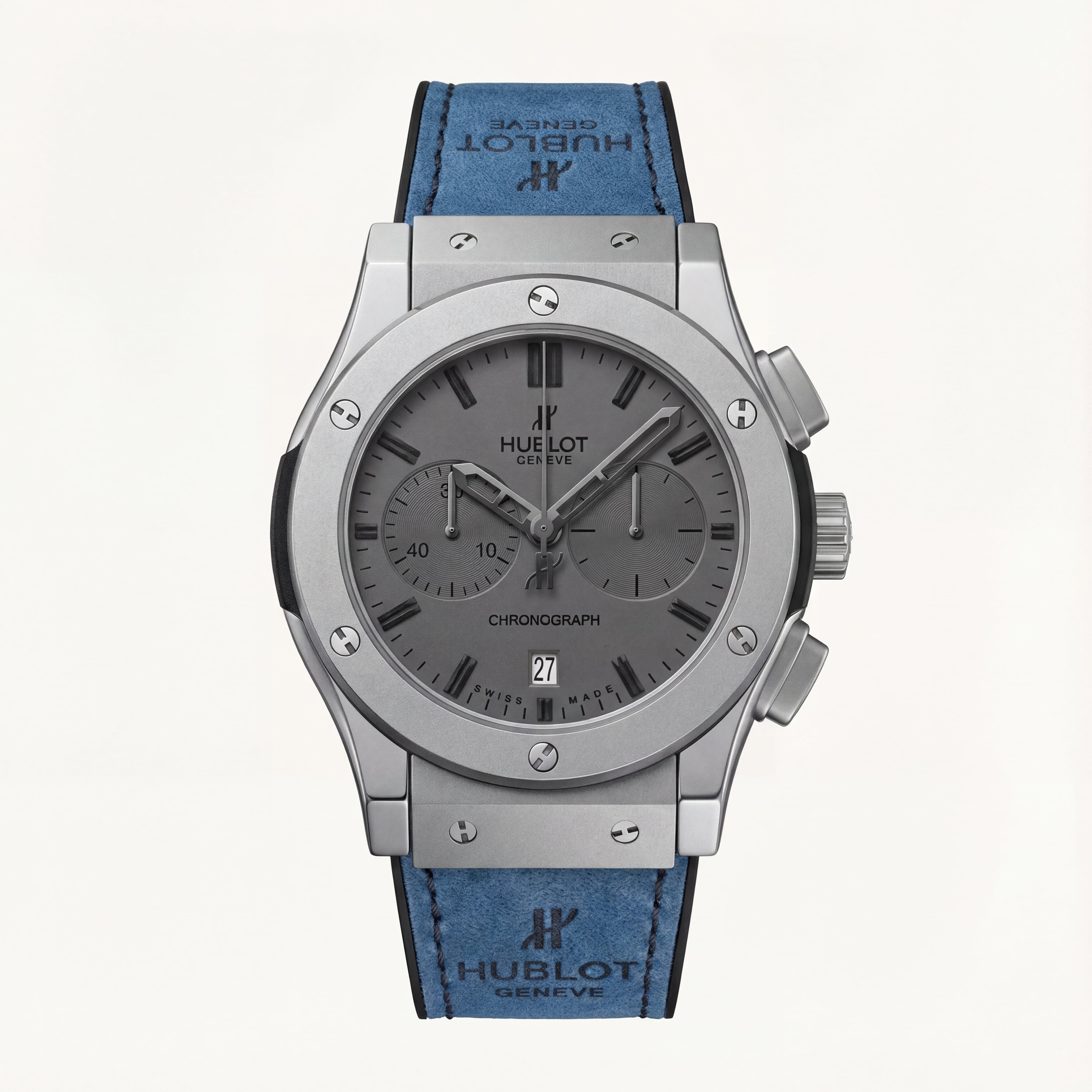 Steel Chronograph Watch – Grey Dial with Blue Leather Strap