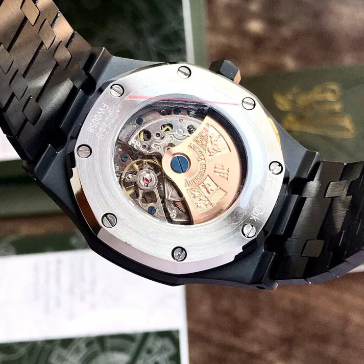 Premium Black Stainless Steel Skeleton Automatic Watch Open-Work Dial Octagonal Bezel Luxury Watch – Men