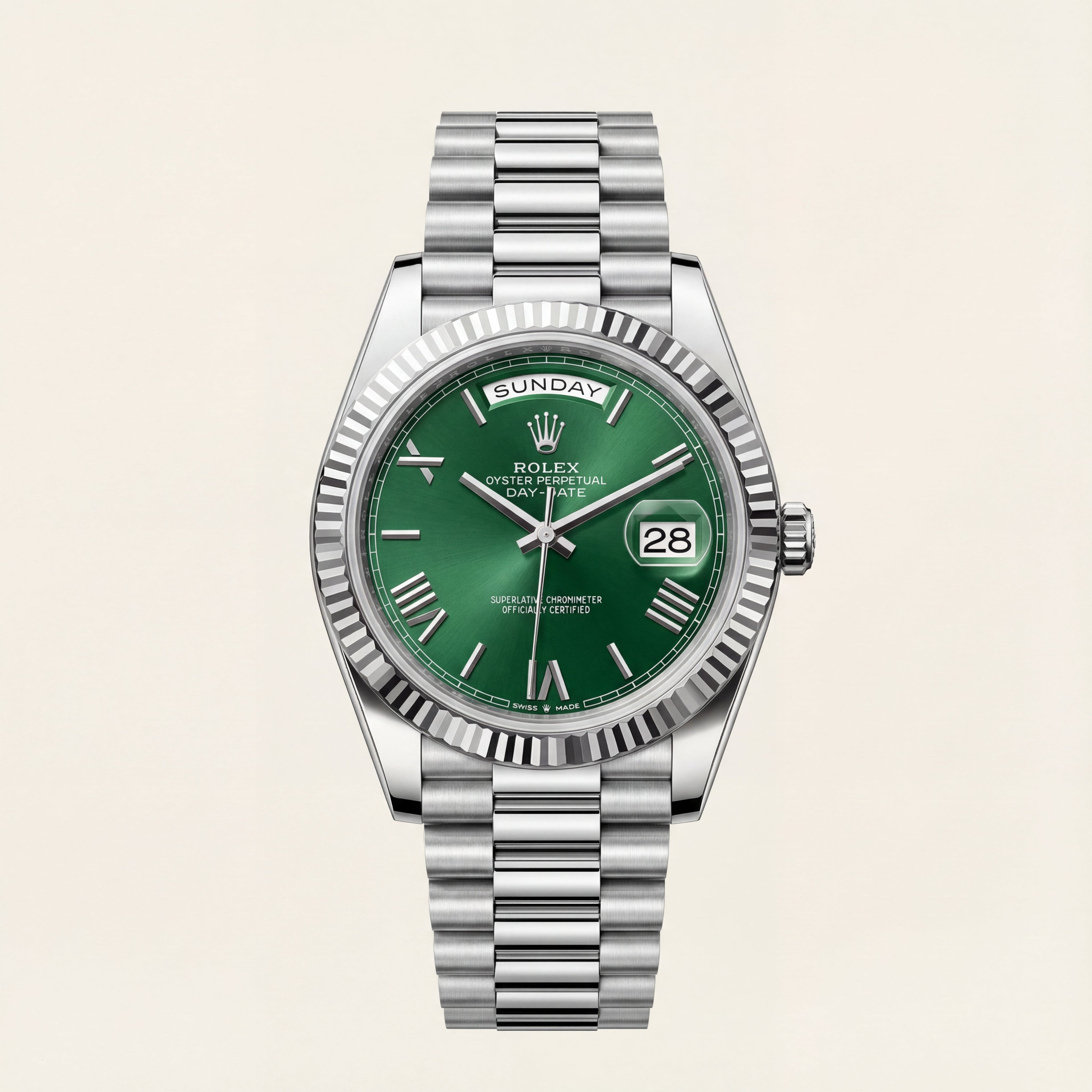 Emerald Fluted Bezel Steel Watch