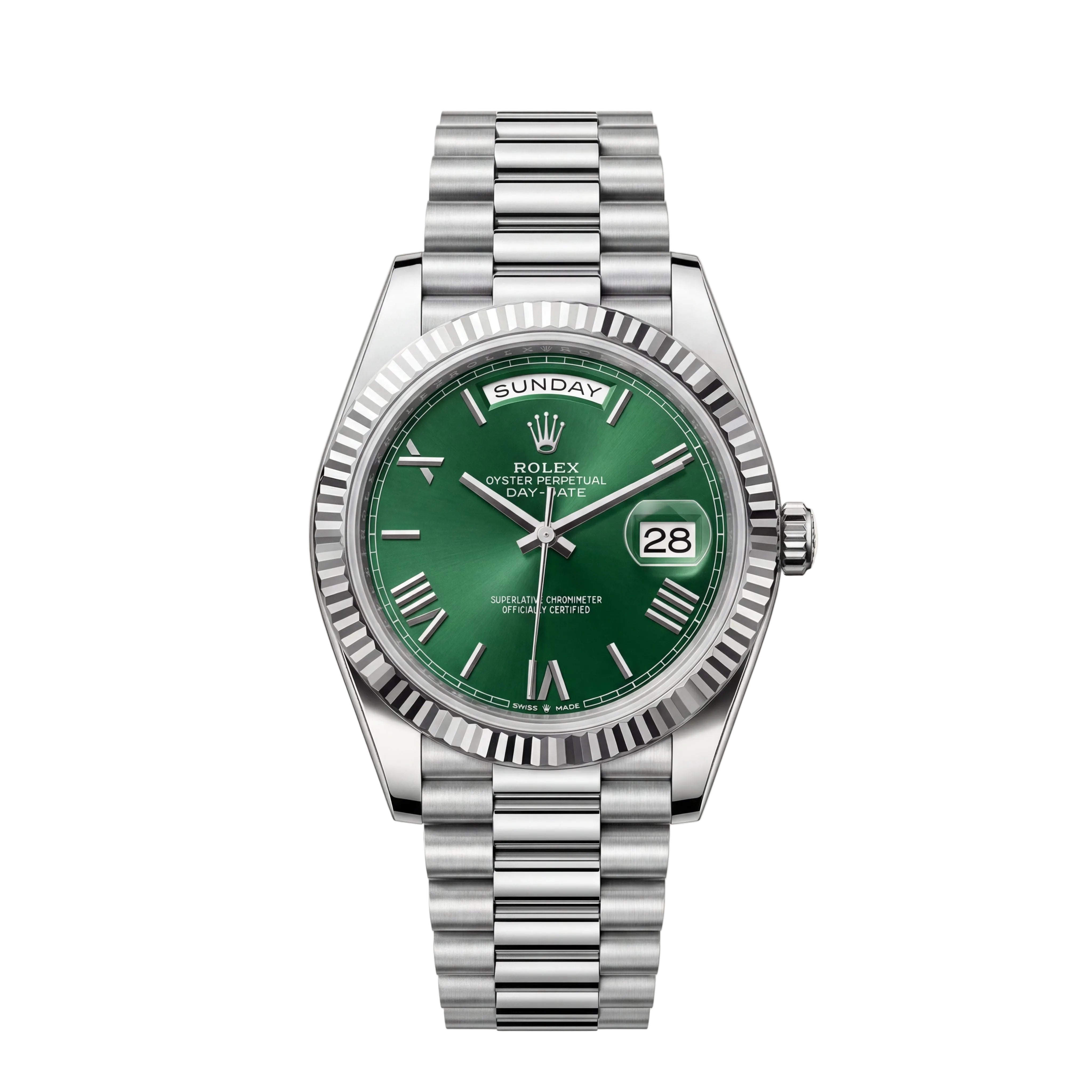 Emerald Fluted Bezel Steel Watch