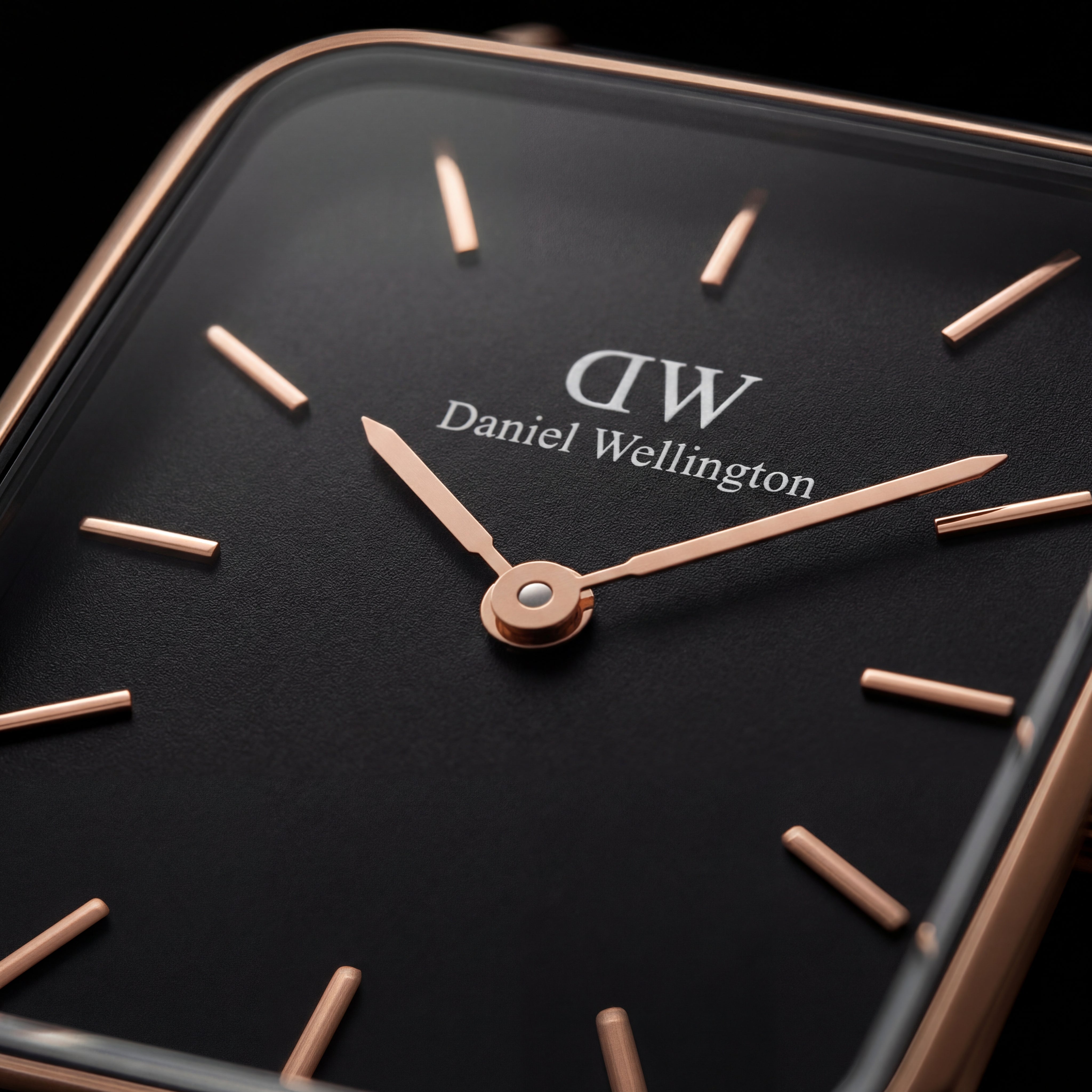 Rose Gold Rectangular Black Dial Black Mesh Strap Watch