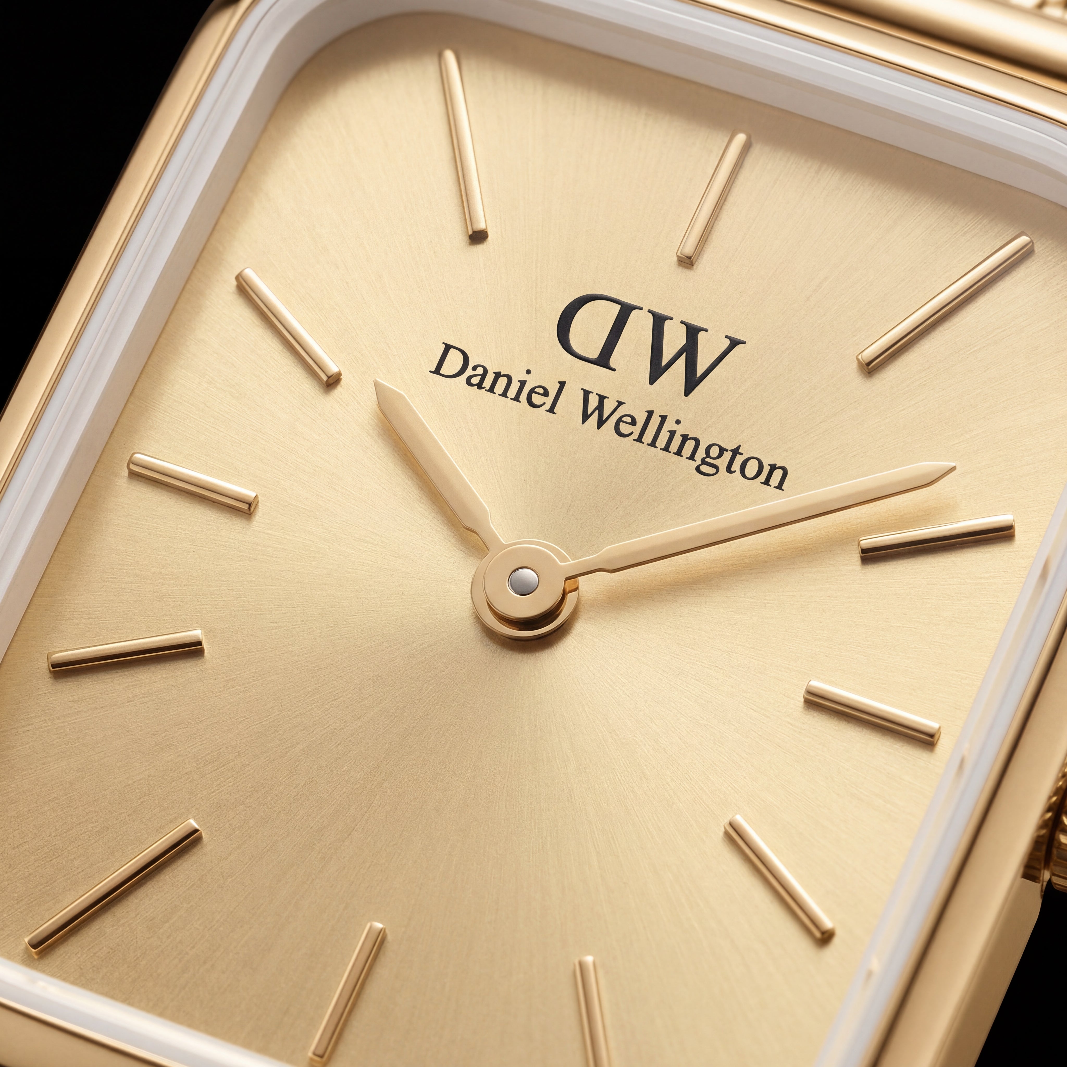 Gold Rectangular Champagne Sunray Dial Mesh Strap Watch