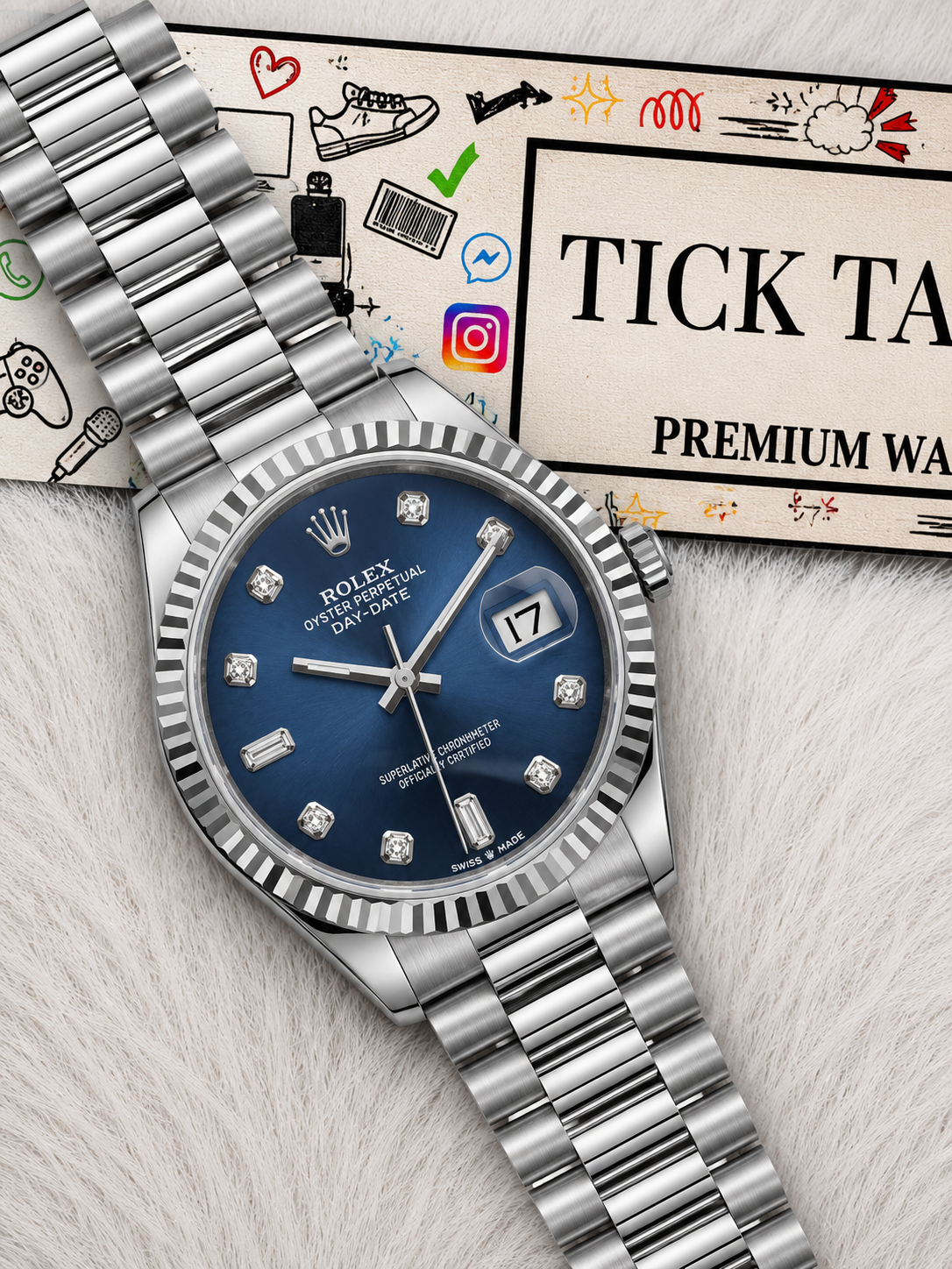 Centrix Midnight Blue Diamond Day-Date Silver Watch
