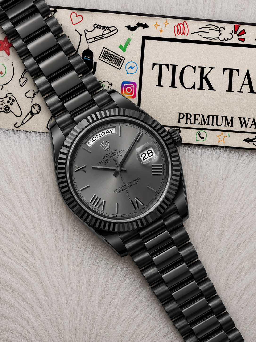 Slate Grey Fluted Bezel Day-Date Steel Watch