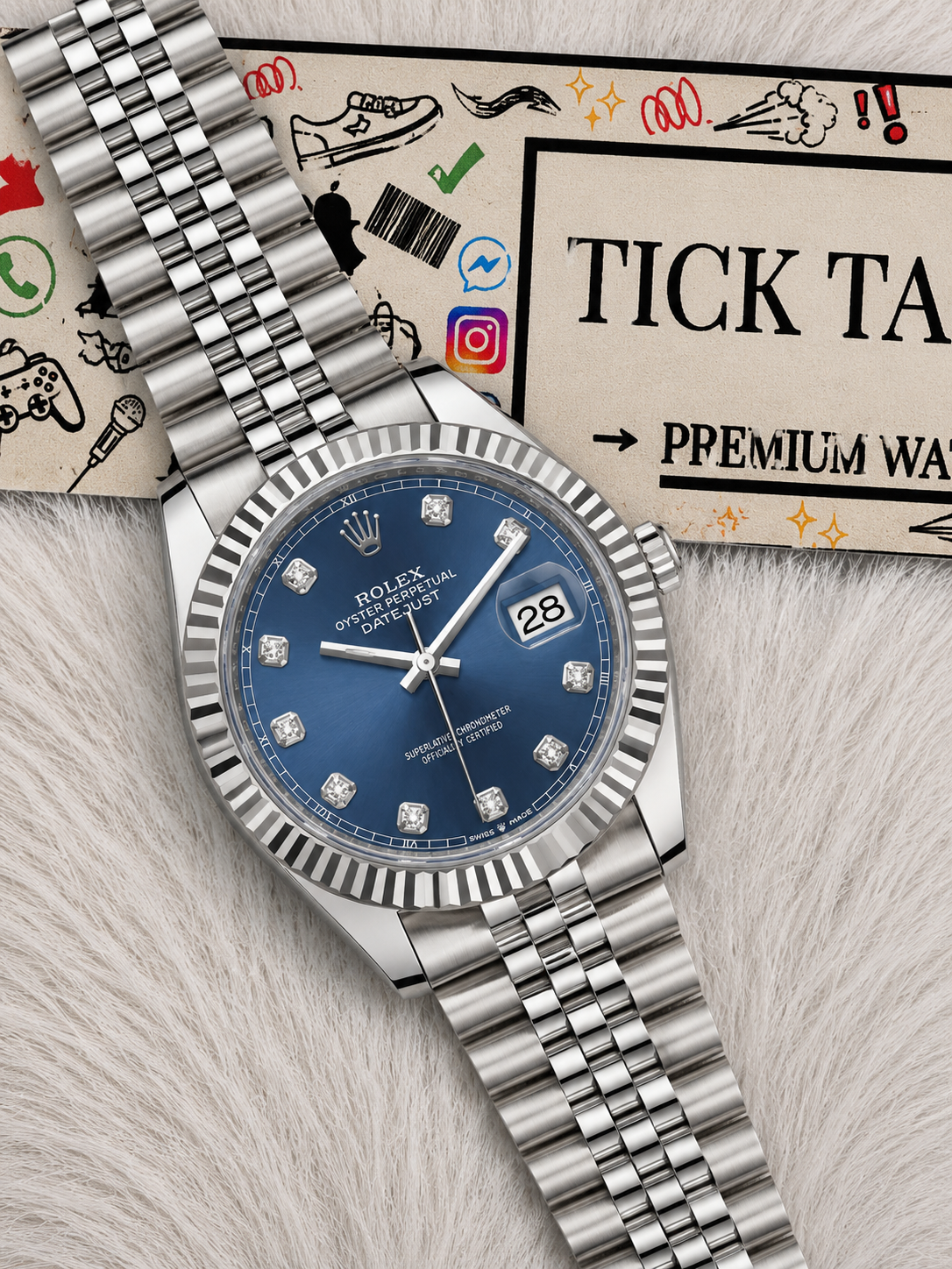 Navy Blue Diamond Dial Steel Watch