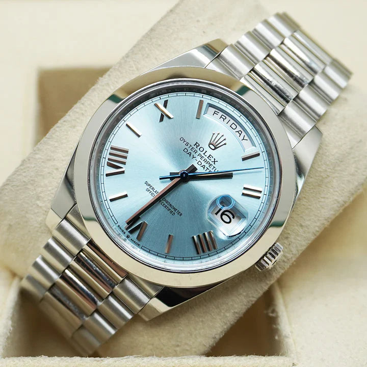 Premium Silver Luxury Watch Ice Blue Dial Roman Numerals Smooth Bezel Jubilee Bracelet Classic Luxury Watch – Men