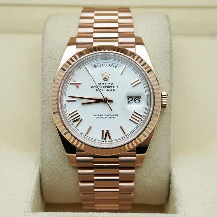 Premium Rose Gold Luxury Watch White Dial Roman Numerals Fluted Bezel President Bracelet Classic Luxury Watch – Men