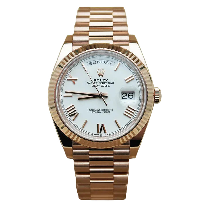 Premium Rose Gold Luxury Watch White Dial Roman Numerals Fluted Bezel President Bracelet Classic Luxury Watch – Men