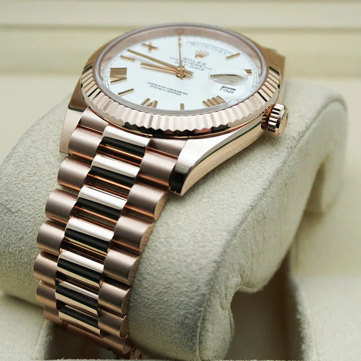 Premium Rose Gold Luxury Watch White Dial Roman Numerals Fluted Bezel President Bracelet Classic Luxury Watch – Men