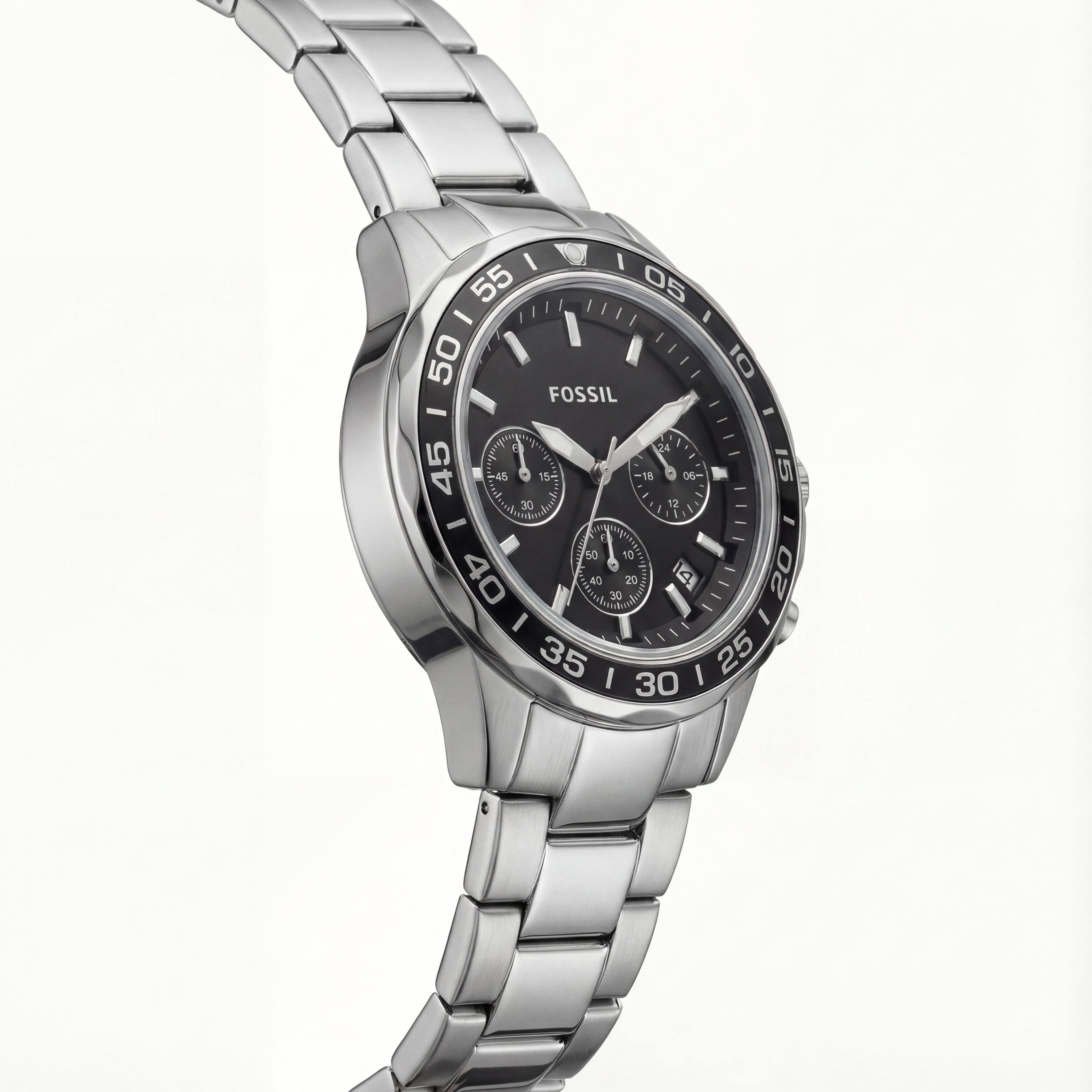 Silver Steel Black Chronograph Dial Men’s Watch