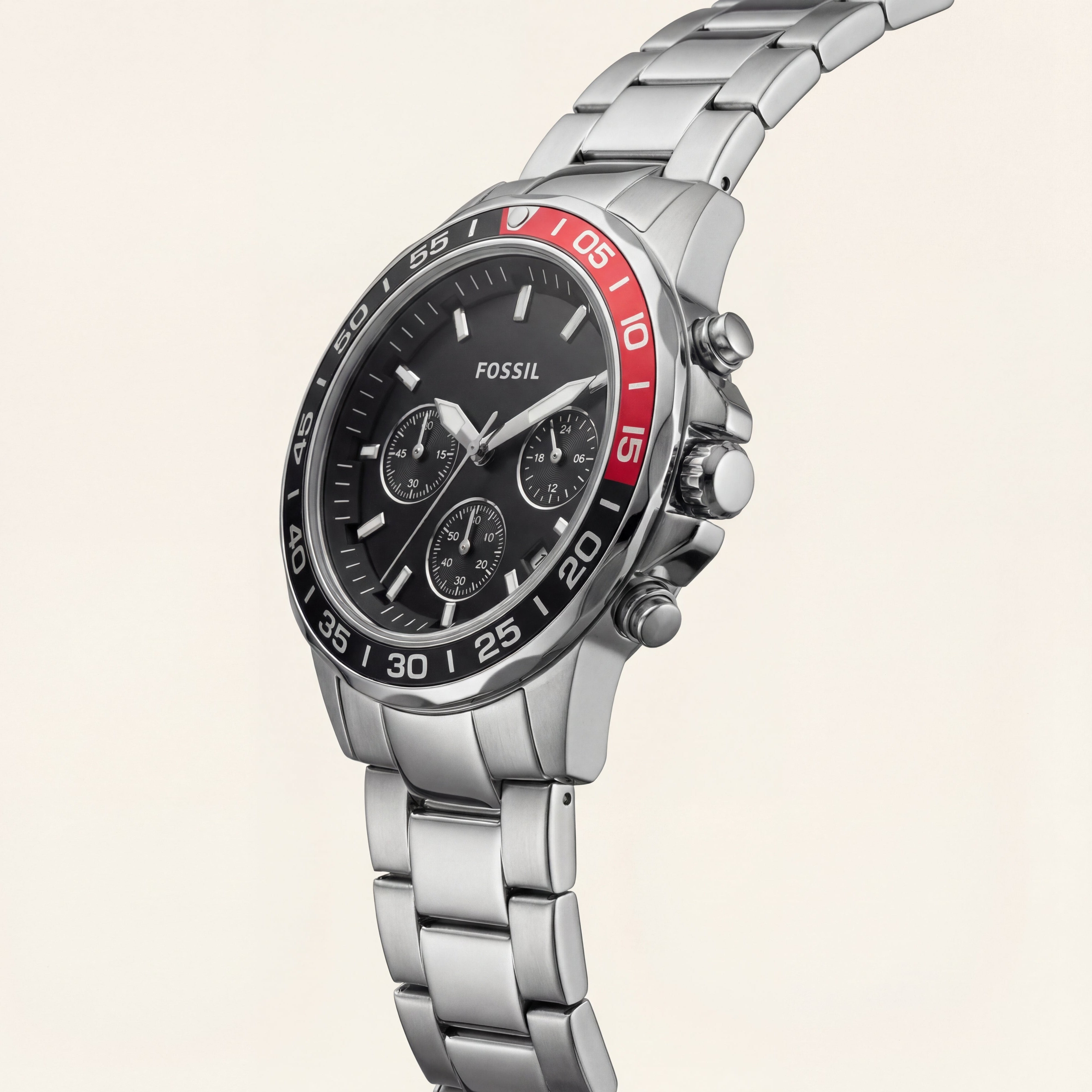 Steel Black Dial Red-Accent Chronograph Men’s Watch