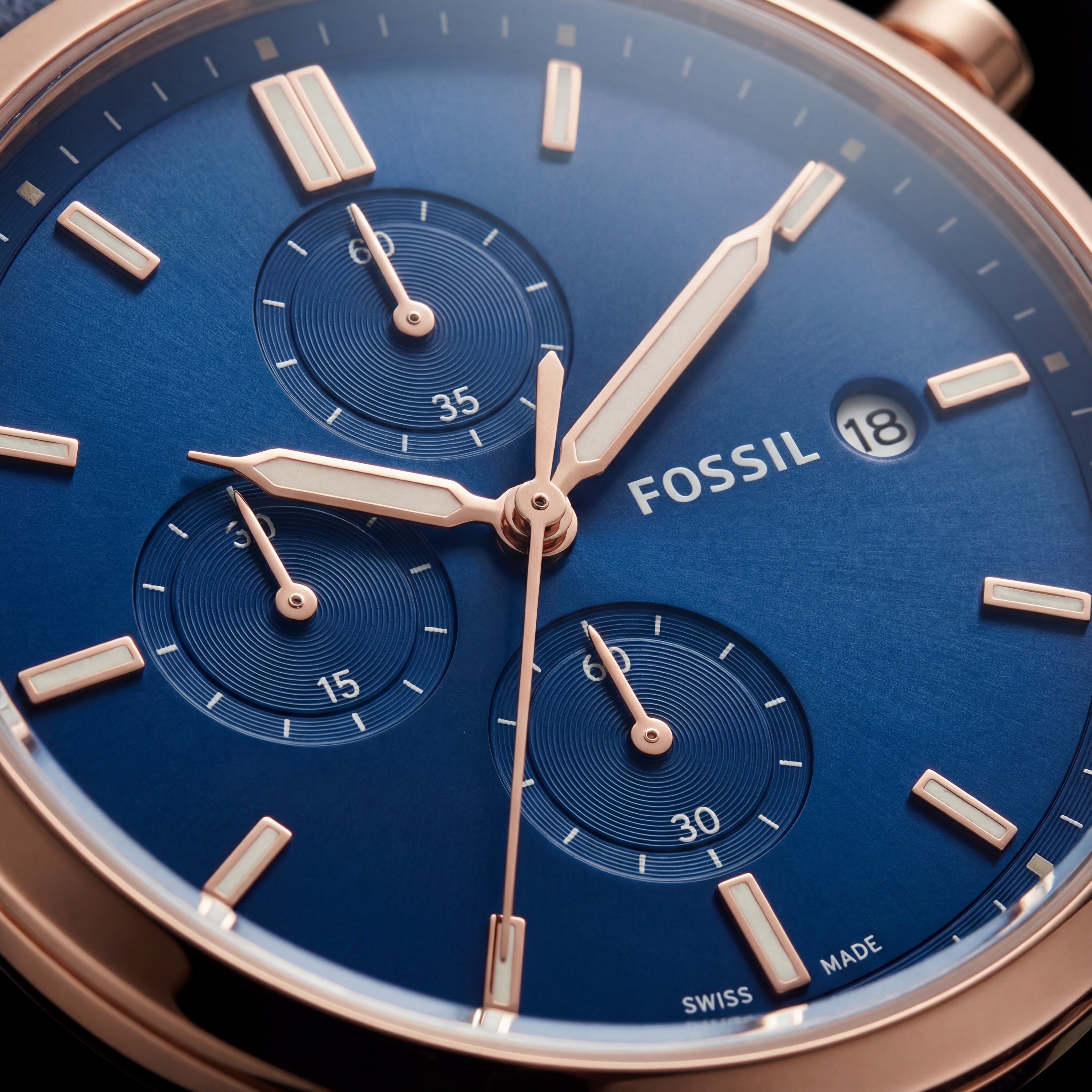 Royal Blue Chronograph Rose-Gold Leather Strap Men’s Watch