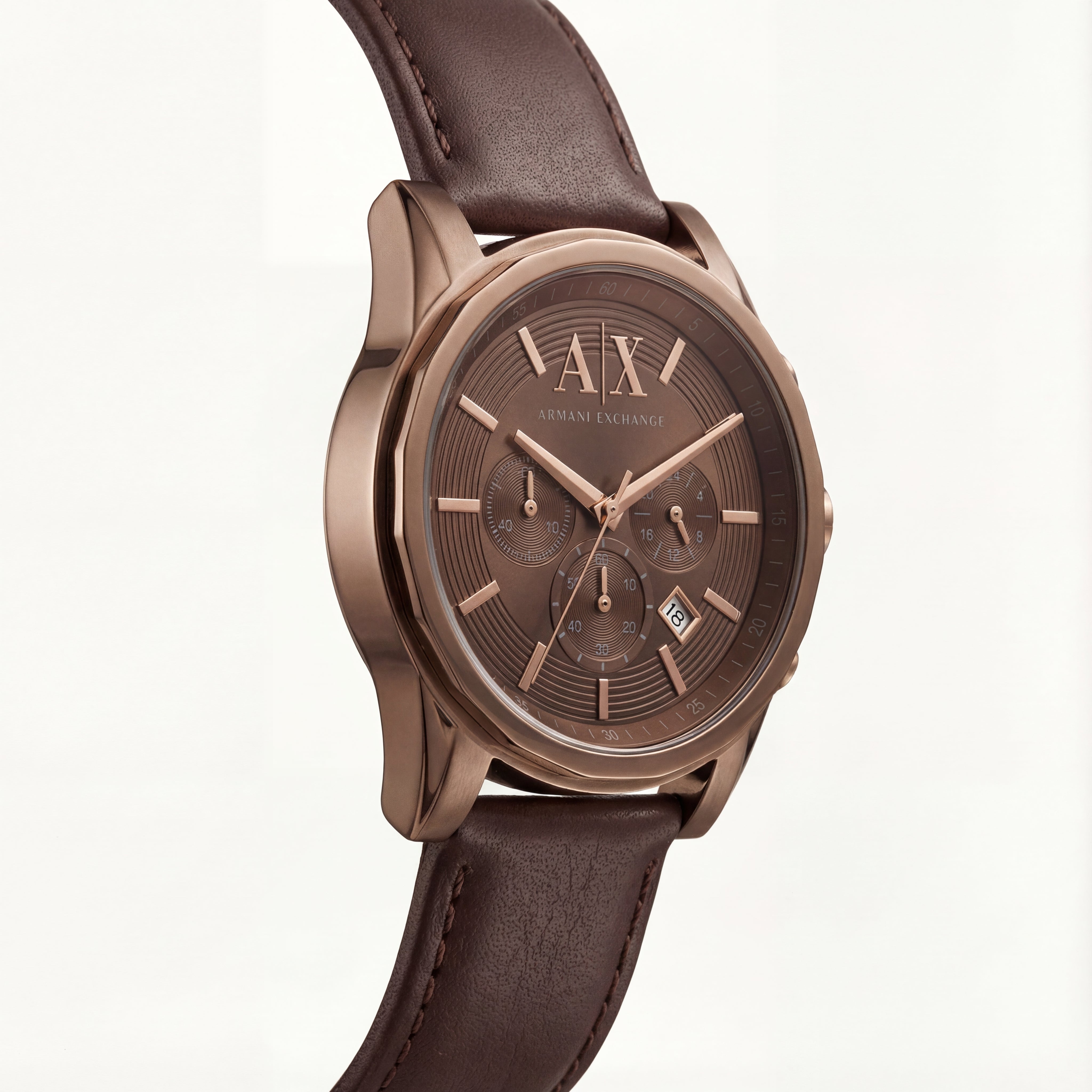Centrix Mocha Brown Rose-Gold Chronograph Leather Watch
