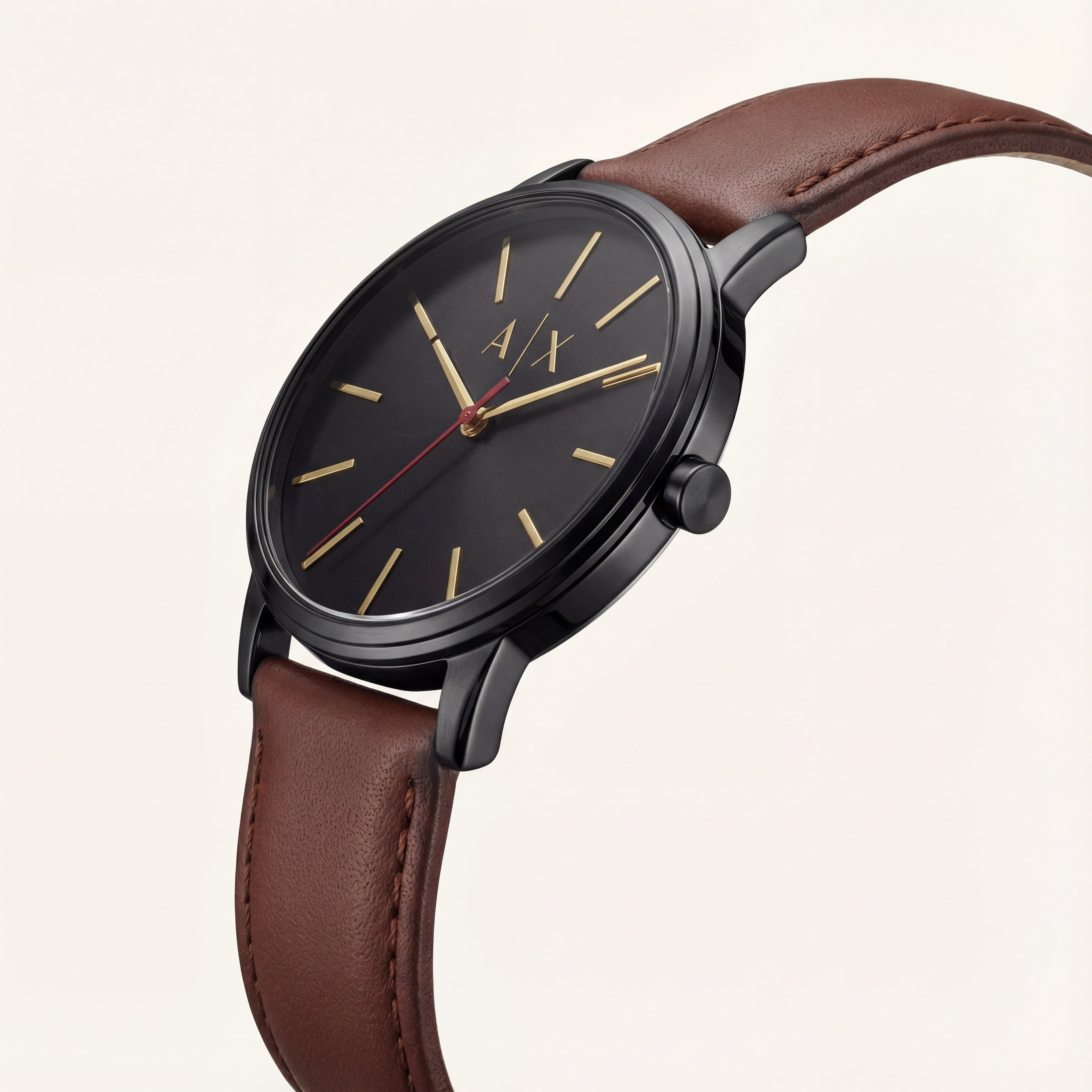 Classic Black Dial Minimal Watch with Brown Leather Strap