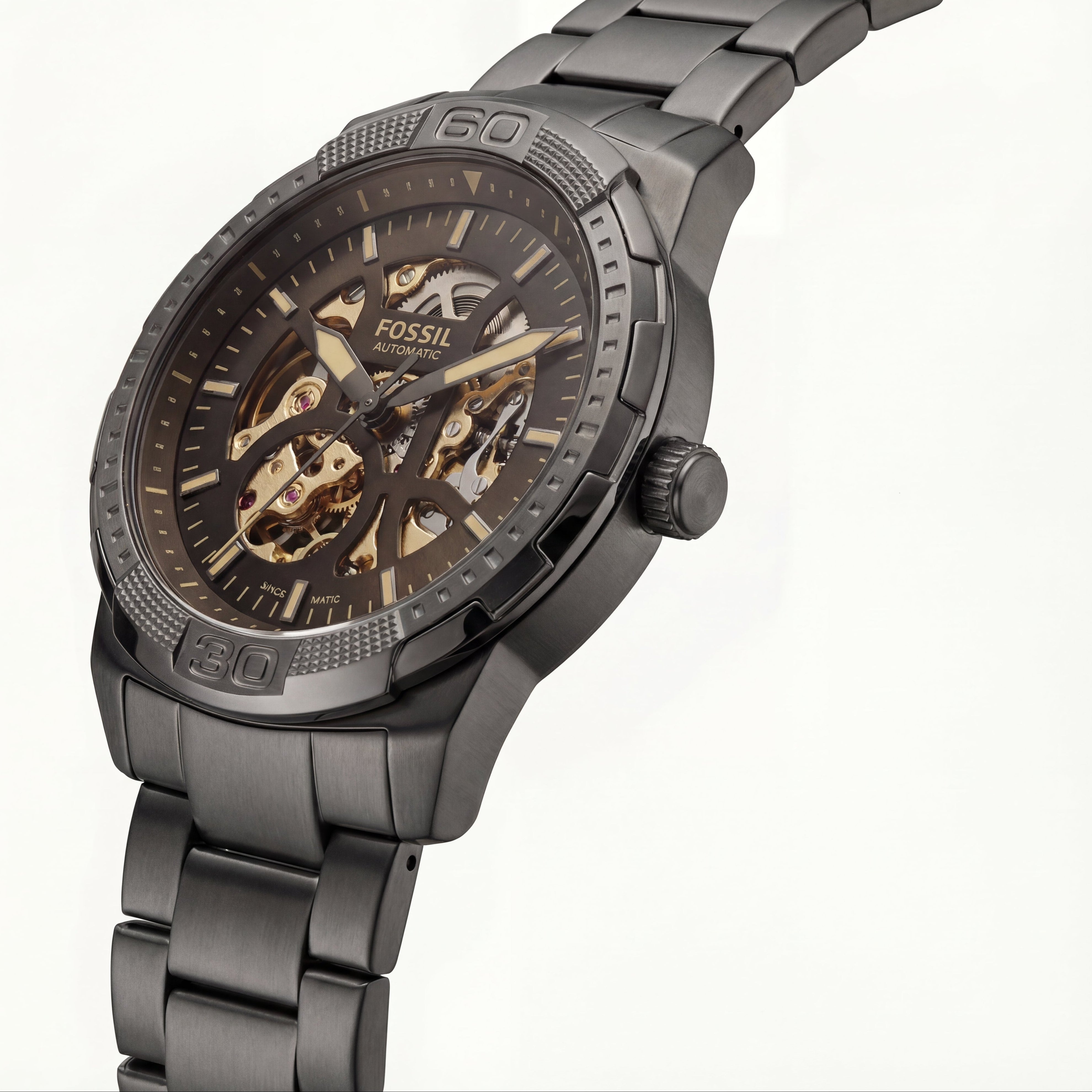 Black Skeleton Automatic Watch with Stainless Steel Bracelet