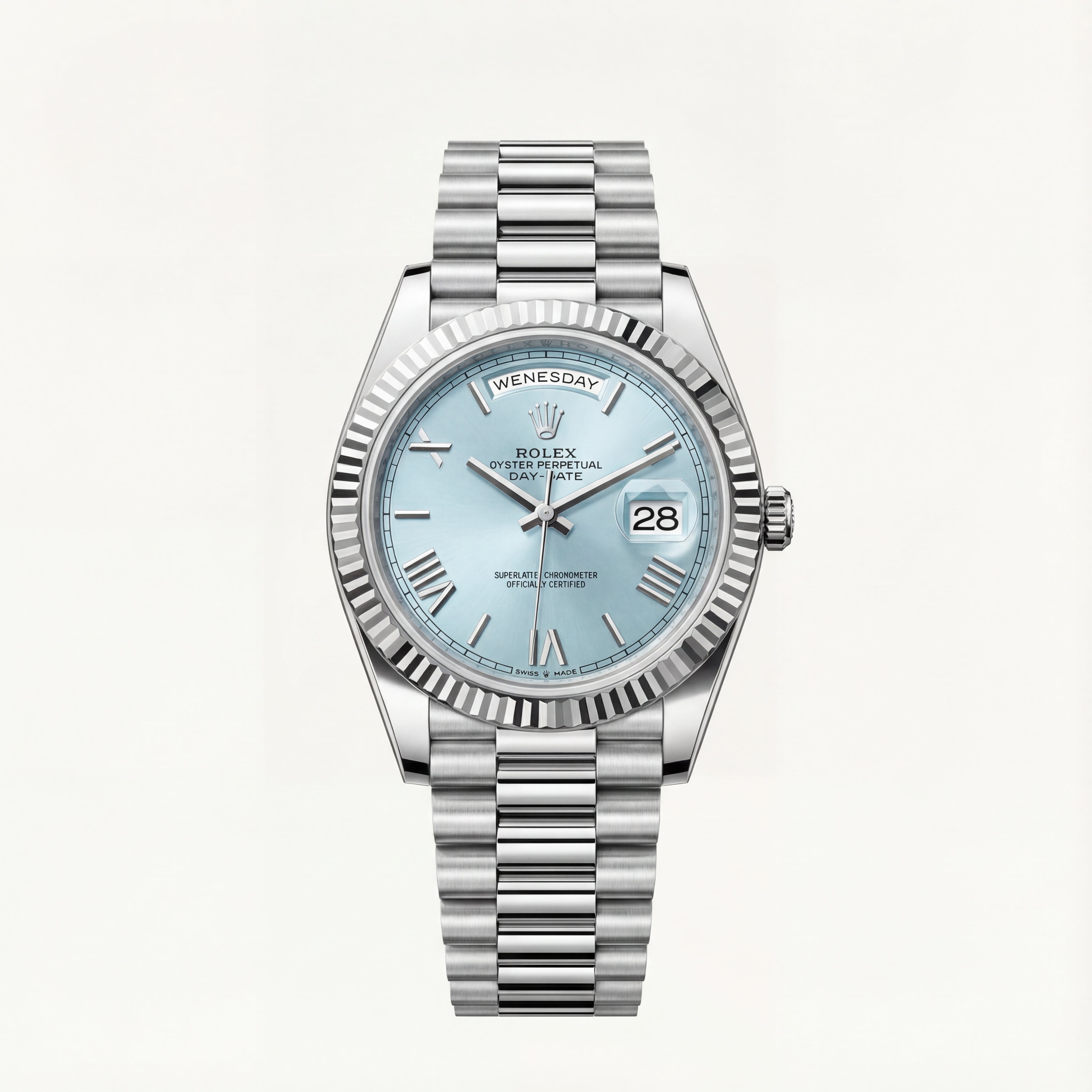 Ice Blue Fluted Steel Day-Date Automatic Watch