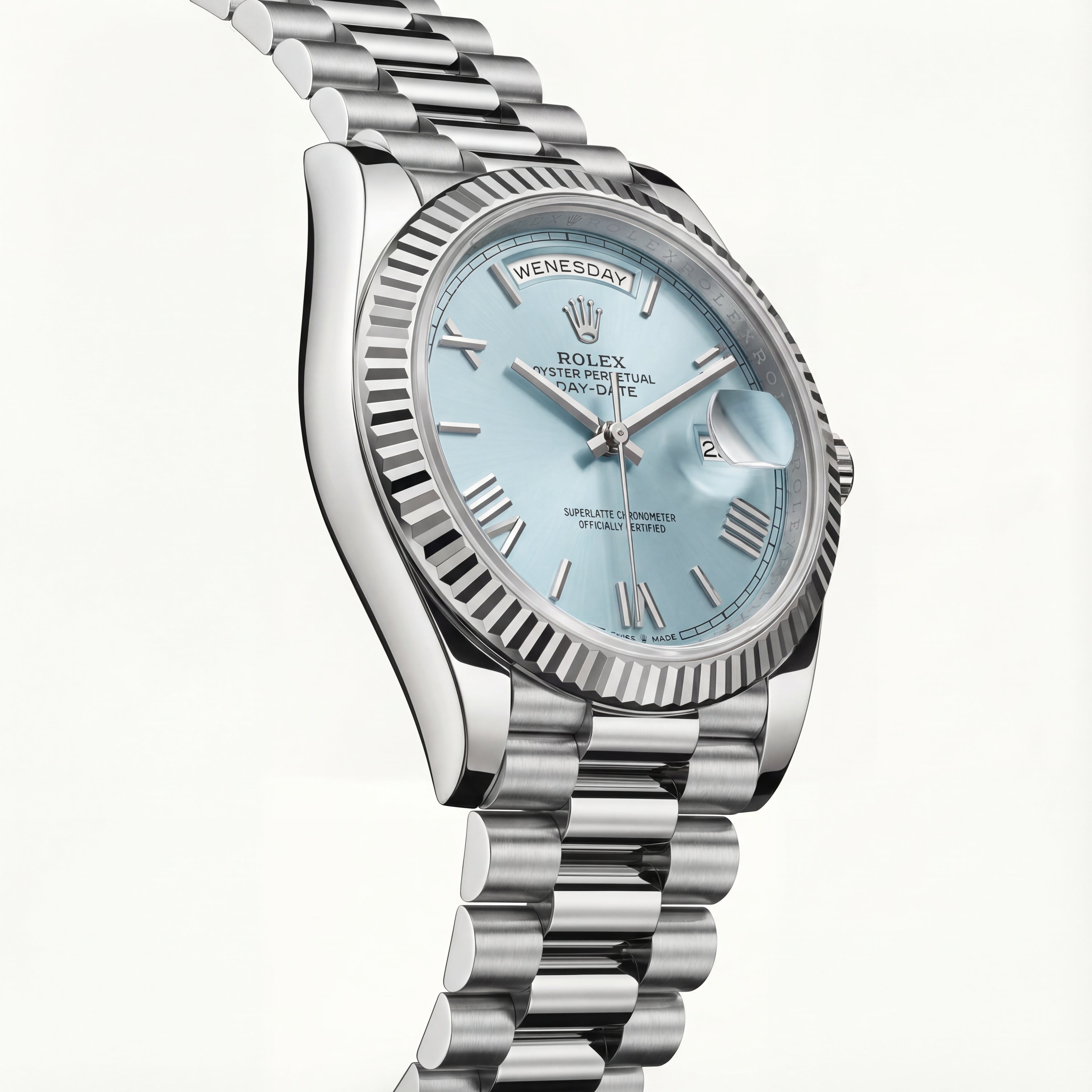 Ice Blue Fluted Steel Day-Date Automatic Watch
