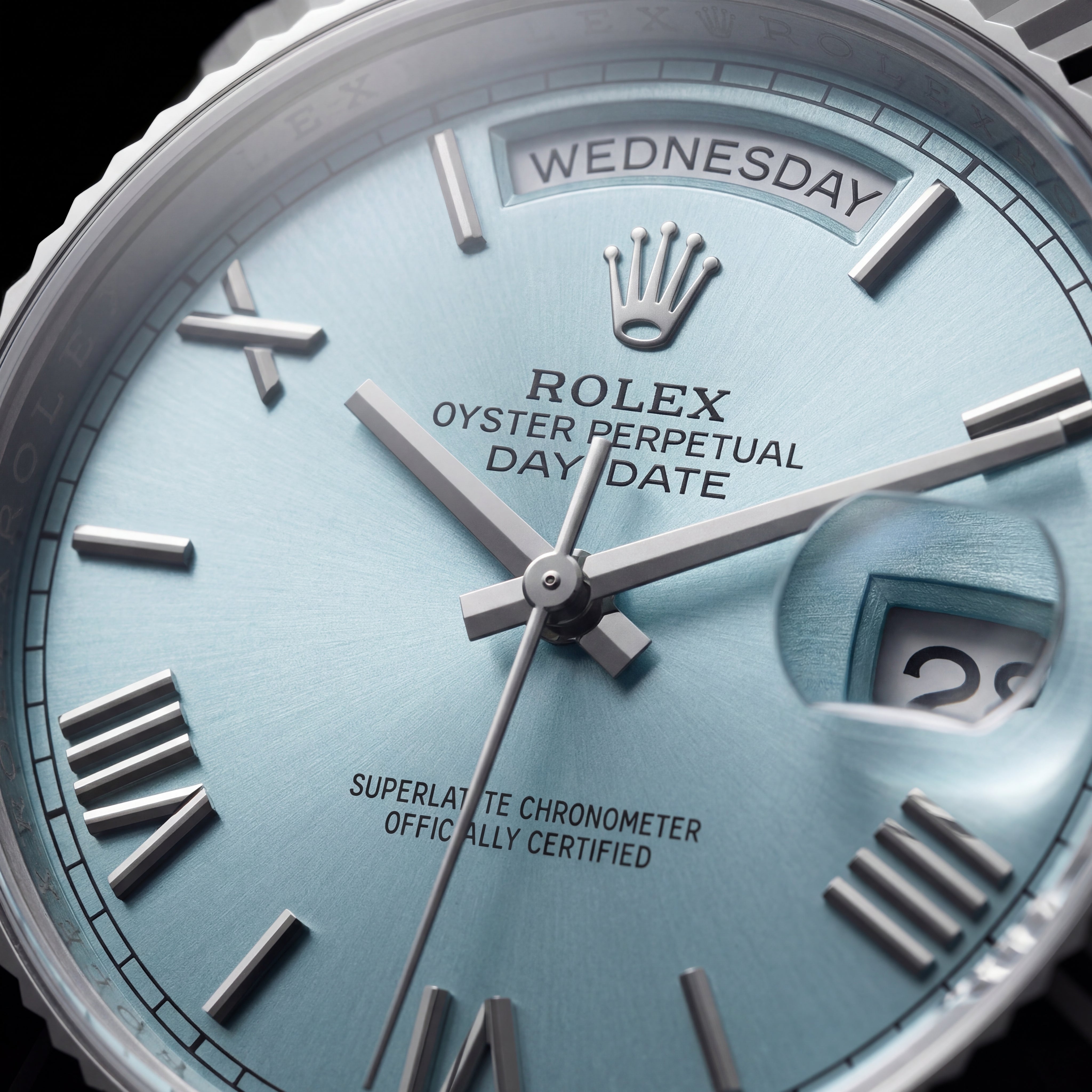 Ice Blue Fluted Steel Day-Date Automatic Watch