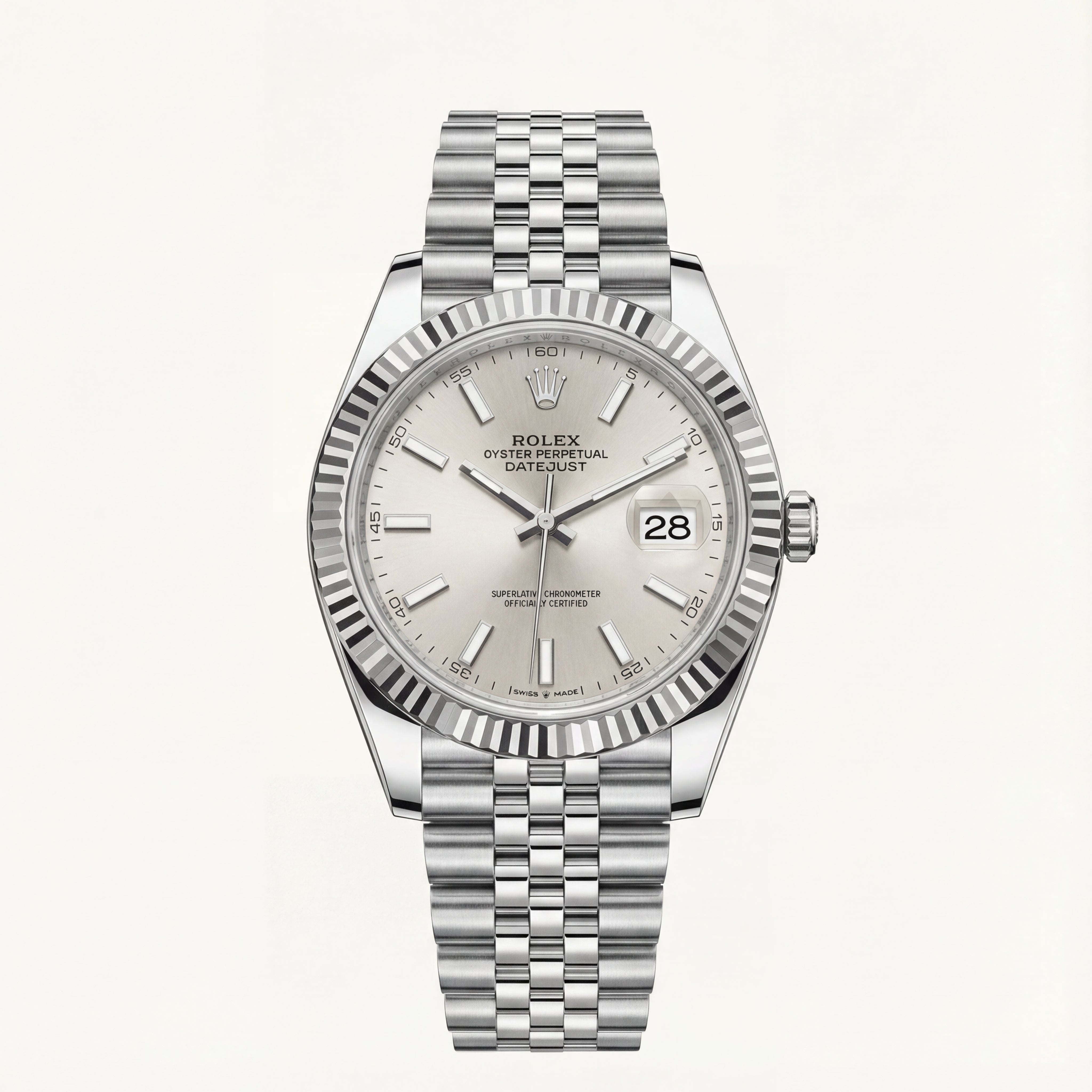 Platinum Silver Textured Dial Automatic Steel Watch