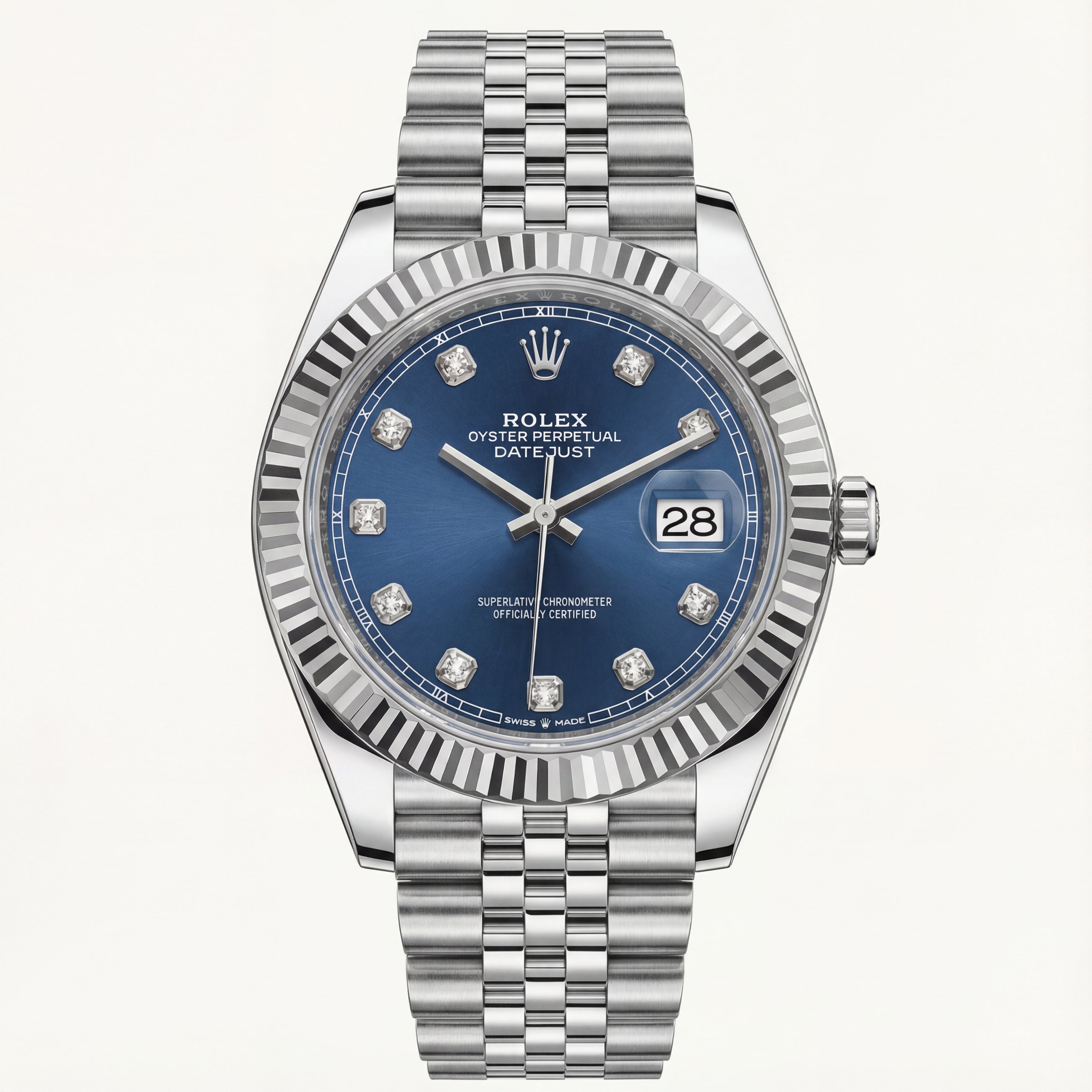 Navy Blue Diamond Dial Automatic Steel Watch