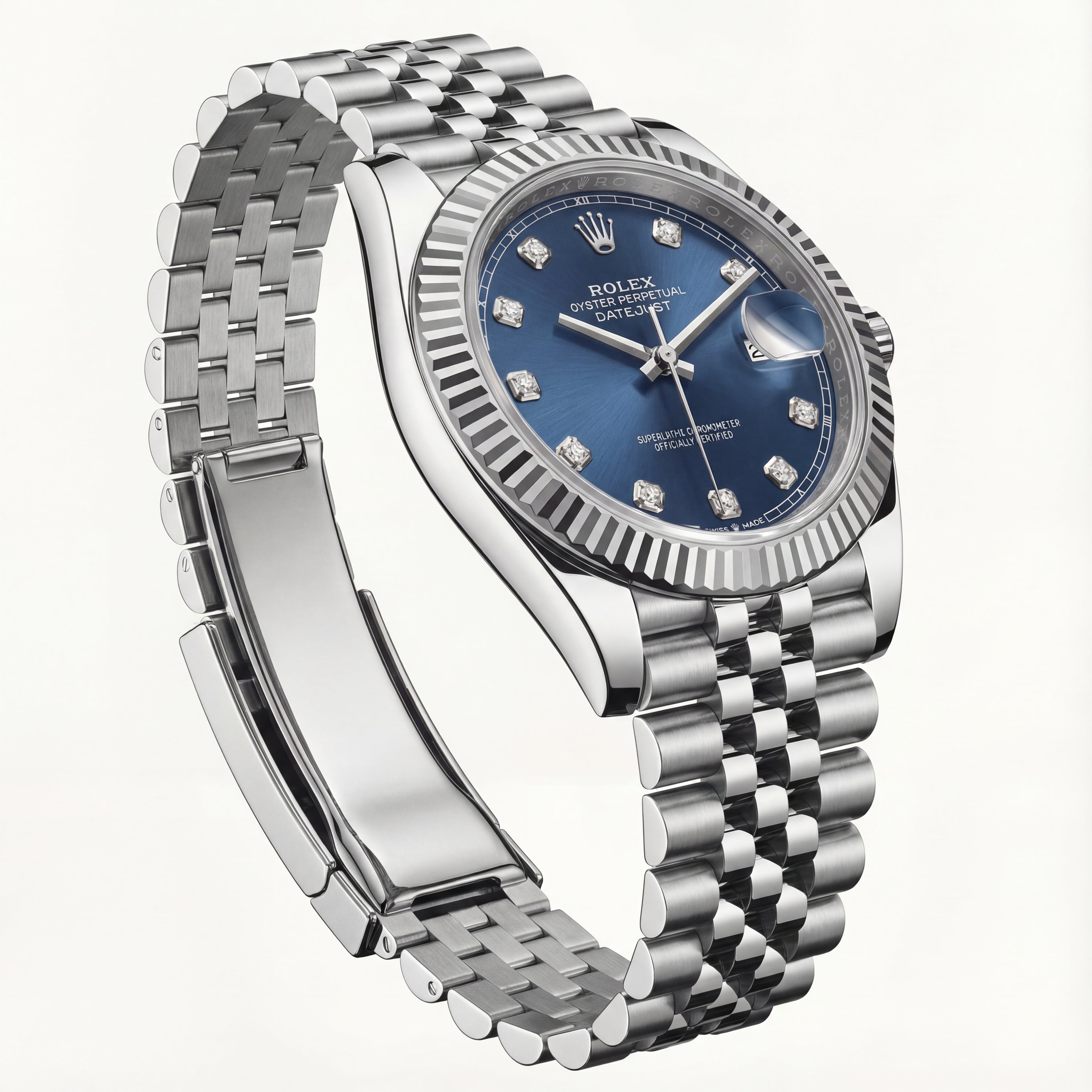 Navy Blue Diamond Dial Automatic Steel Watch