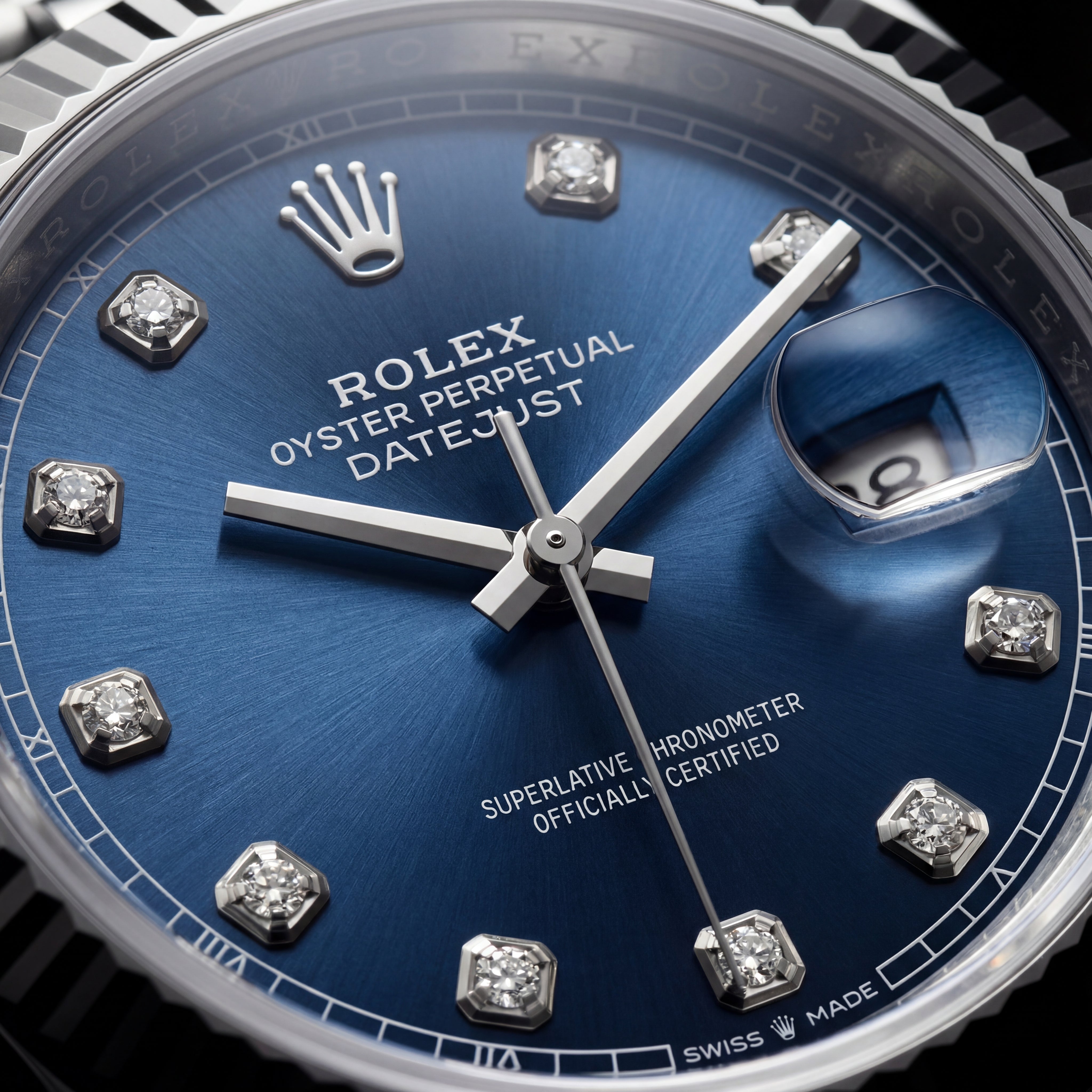 Navy Blue Diamond Dial Automatic Steel Watch