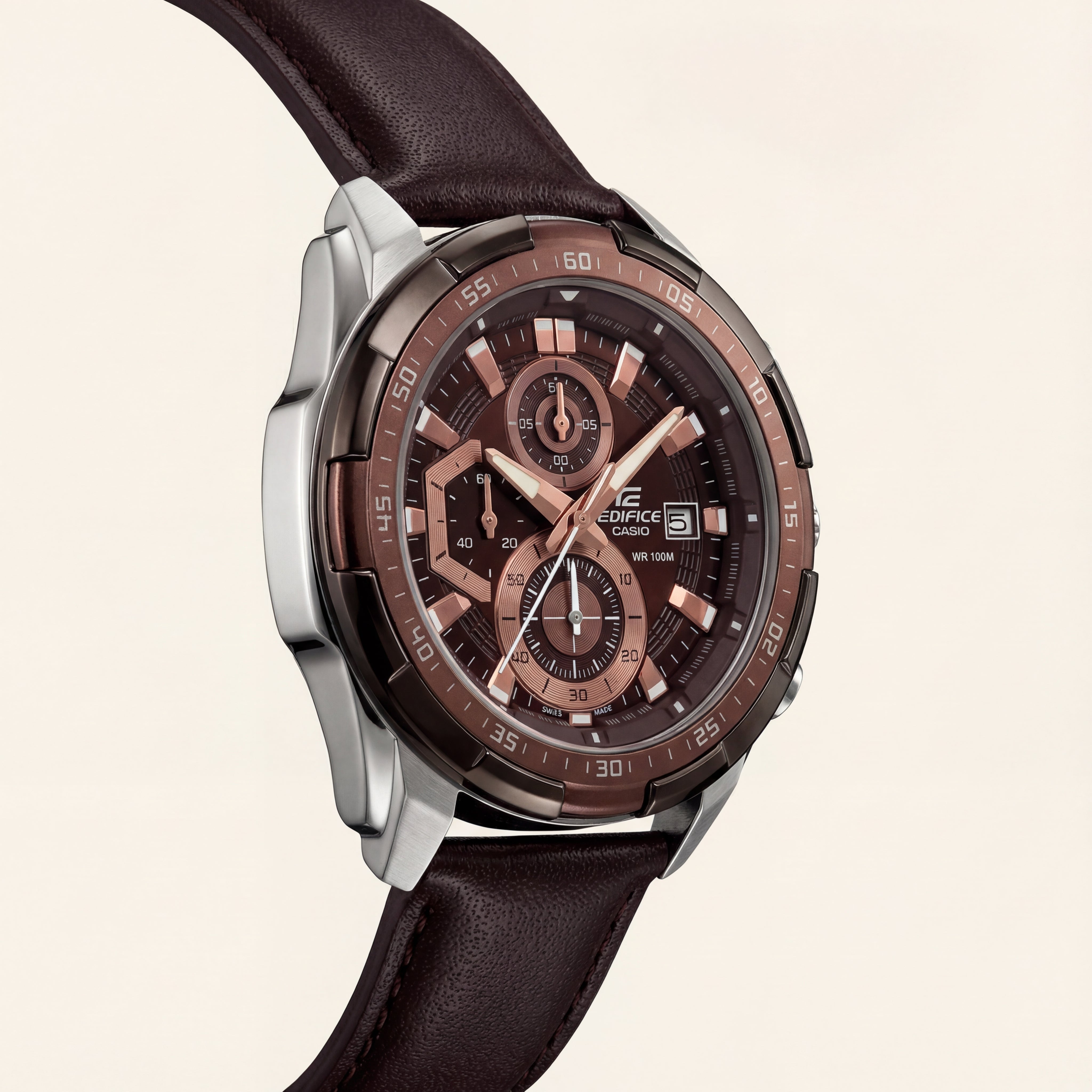 Brown Dial Chronograph Men’s Leather Strap Sports Watch
