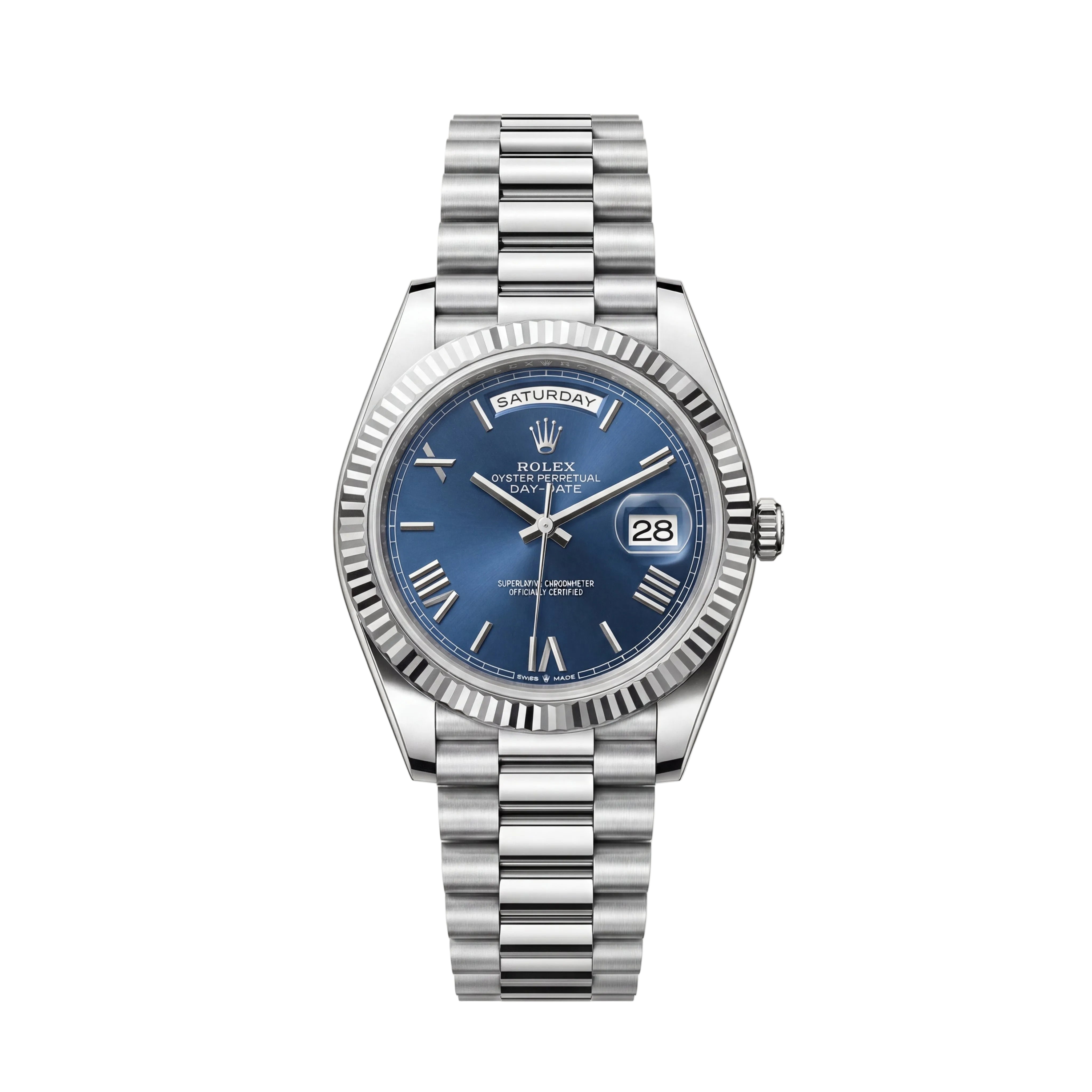 Royal Blue Fluted Bezel Steel Watch