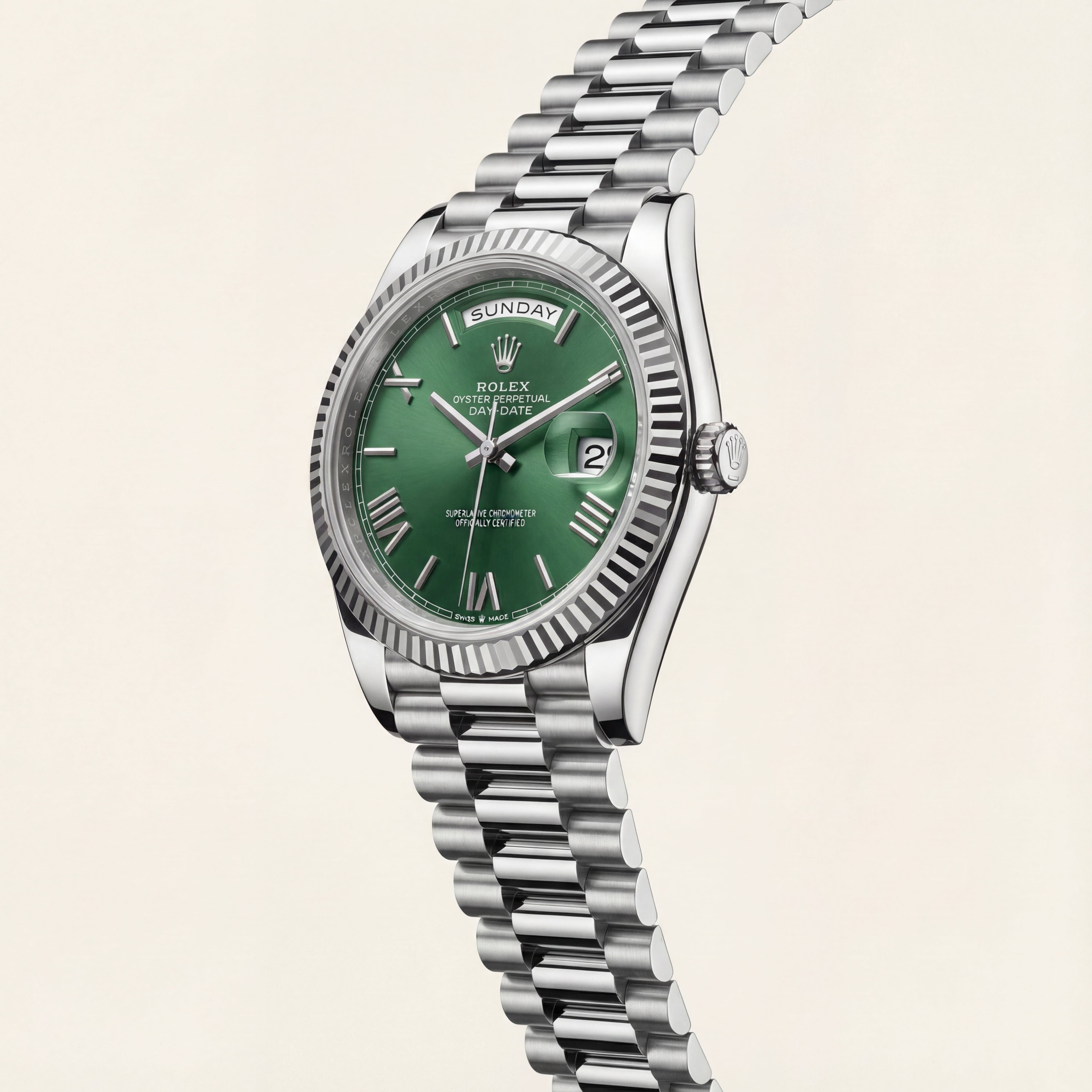 Emerald Fluted Bezel Steel Watch
