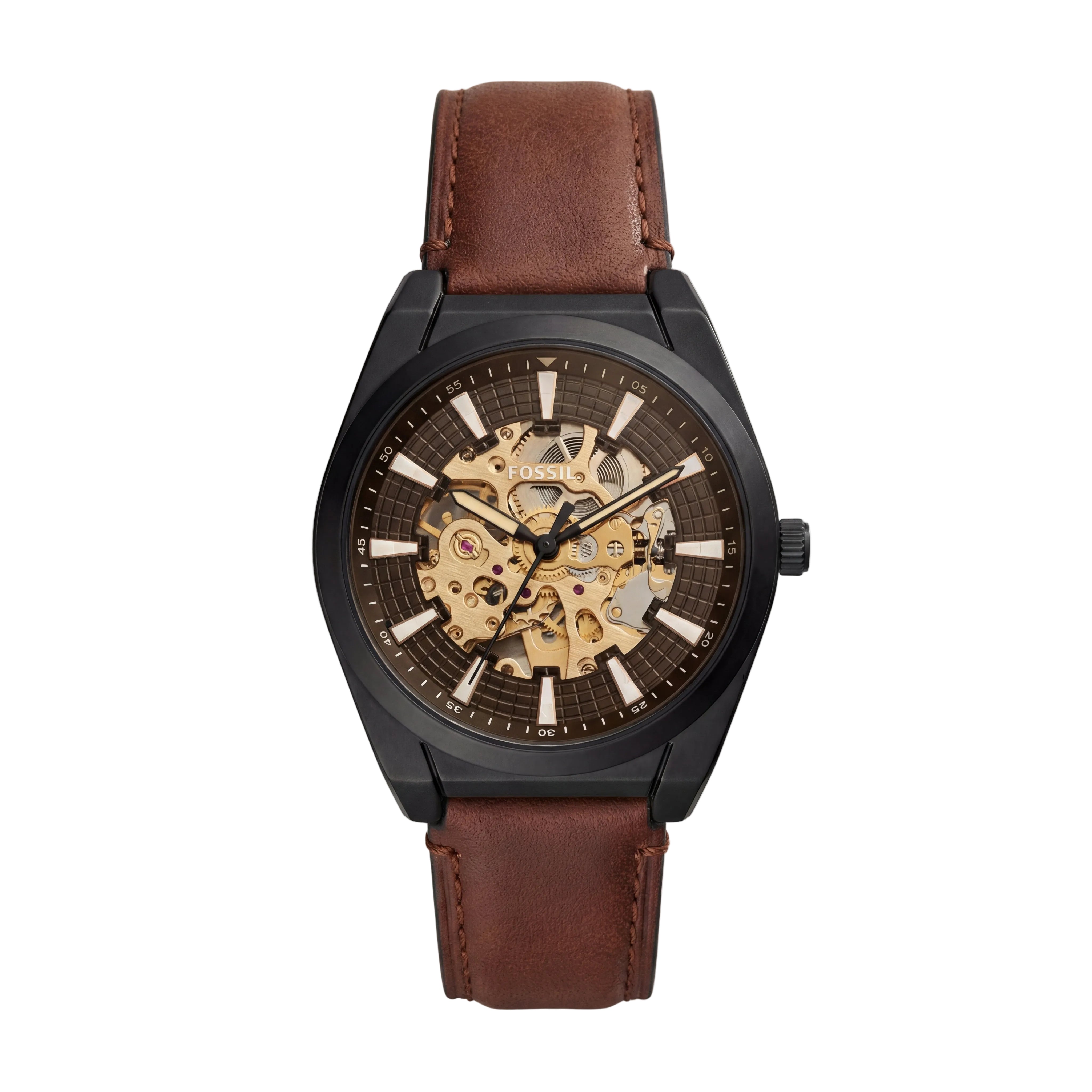 Midnight Skeleton Dial Automatic Leather Watch