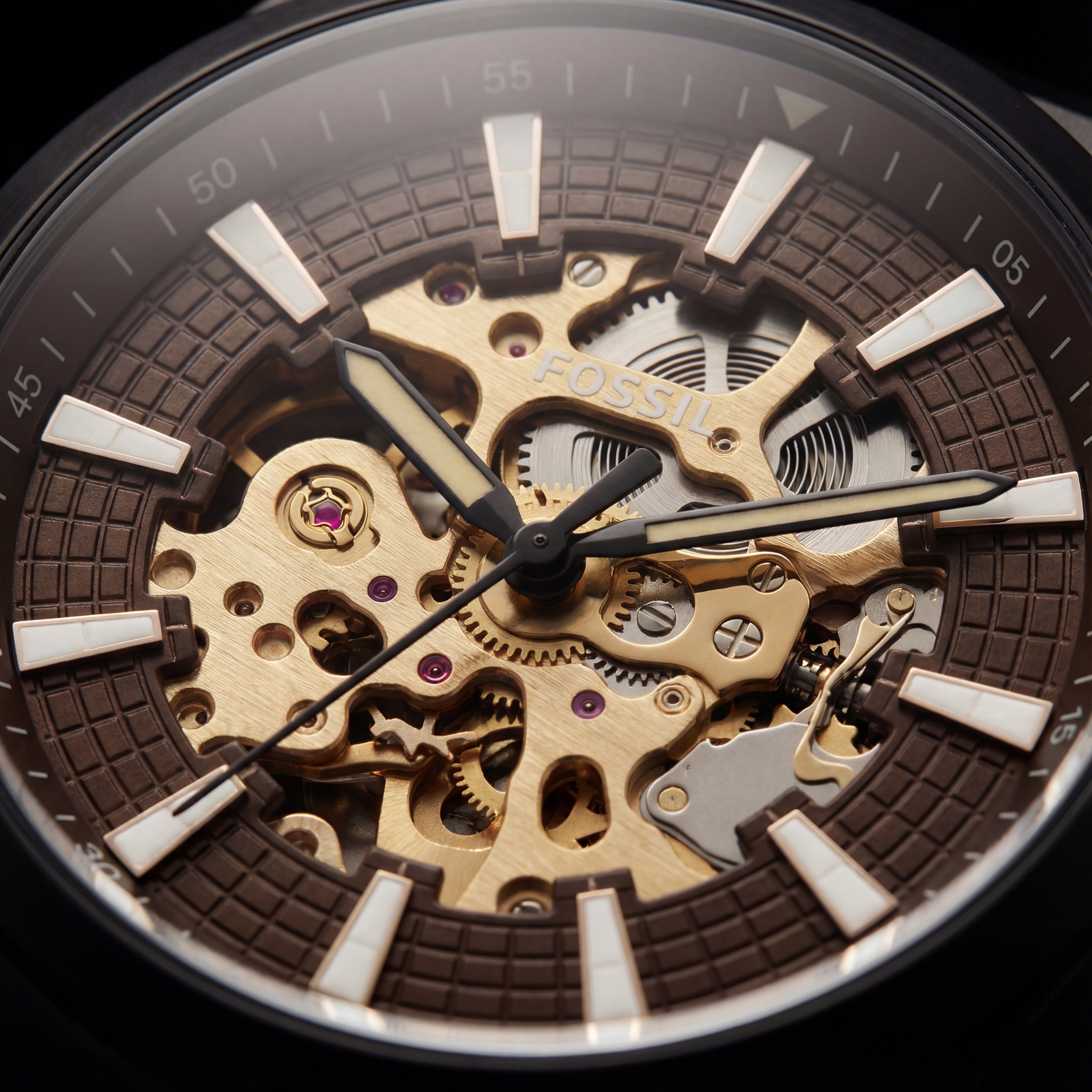 Midnight Skeleton Dial Automatic Leather Watch