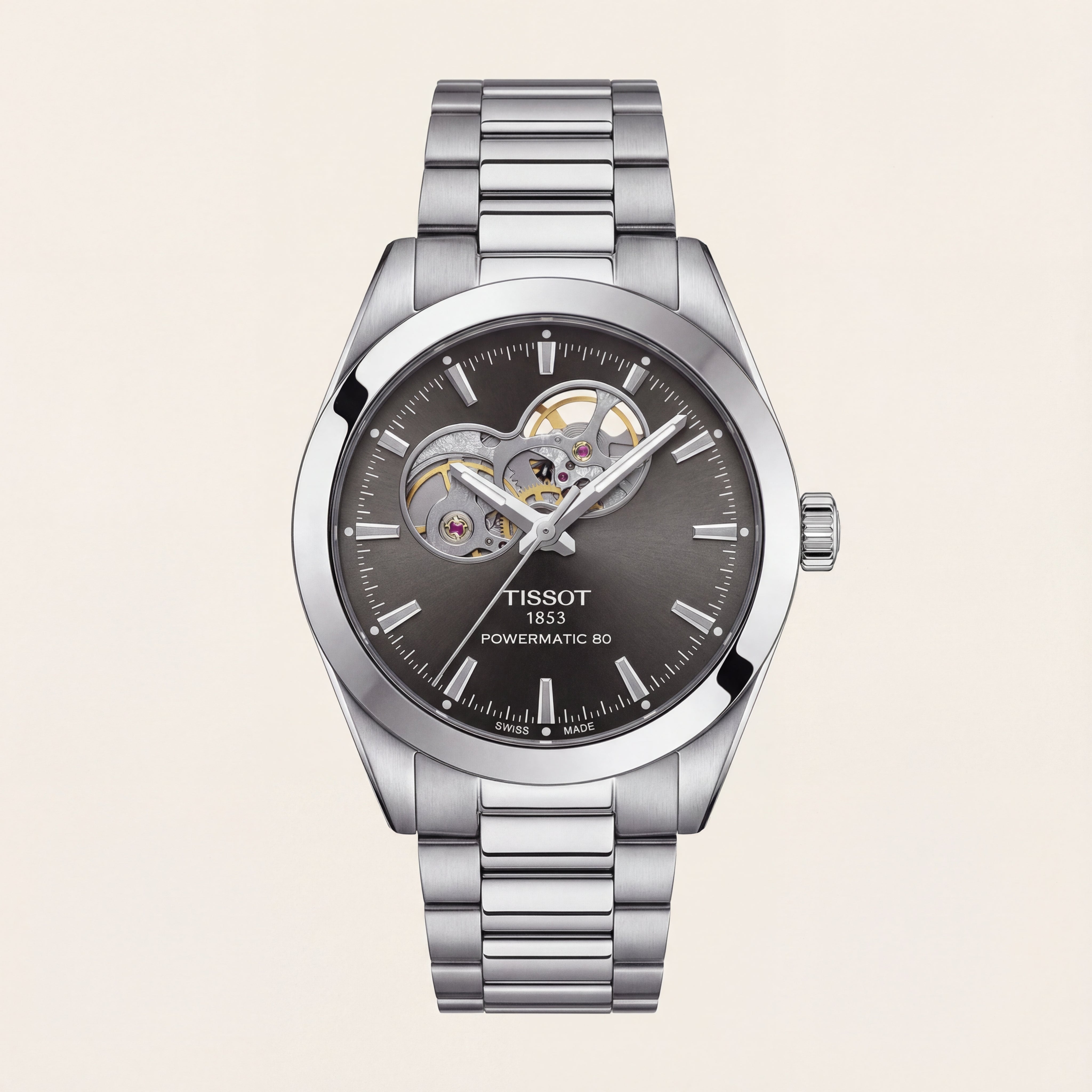 Smoked Silver Open-Heart Automatic Steel Watch