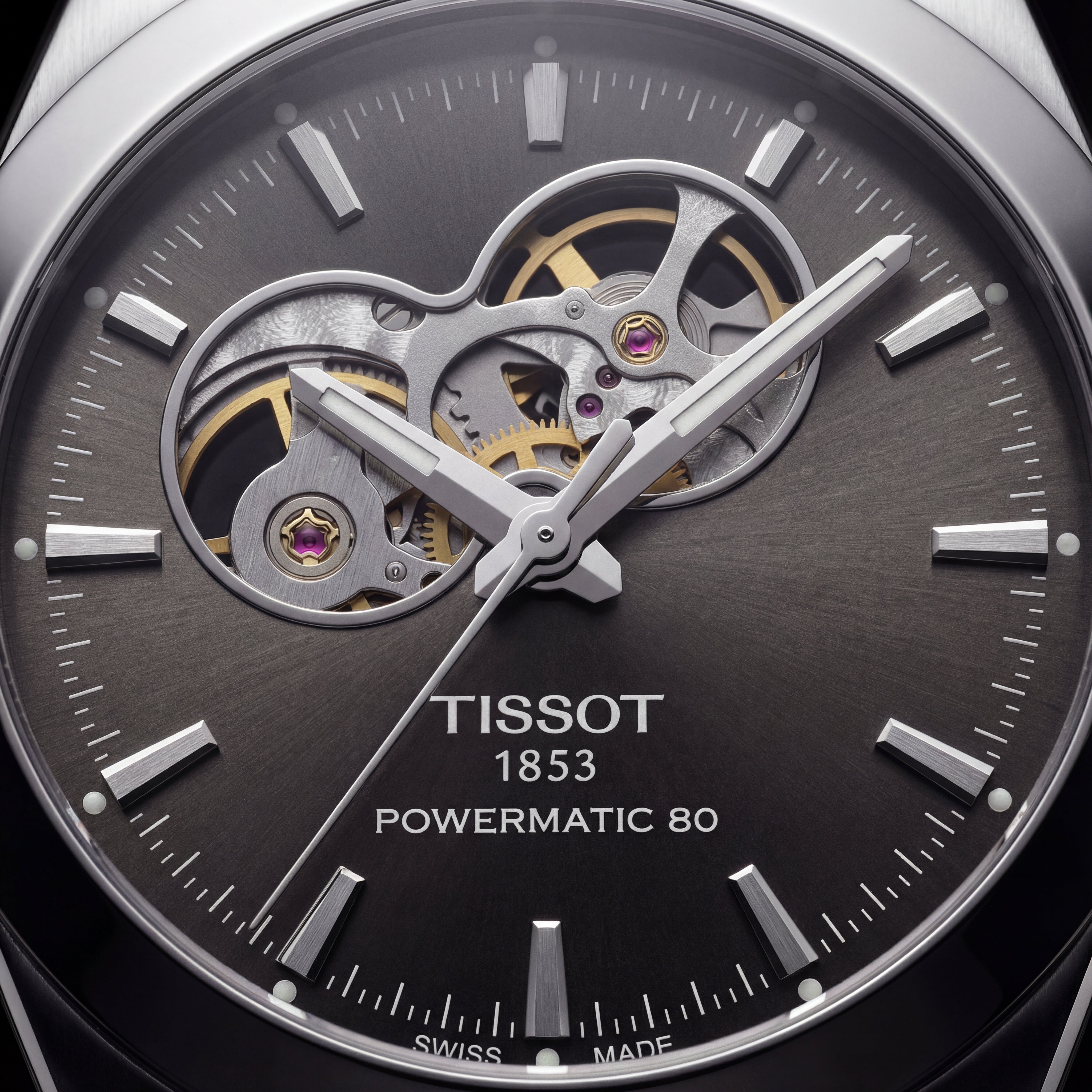 Smoked Silver Open-Heart Automatic Steel Watch