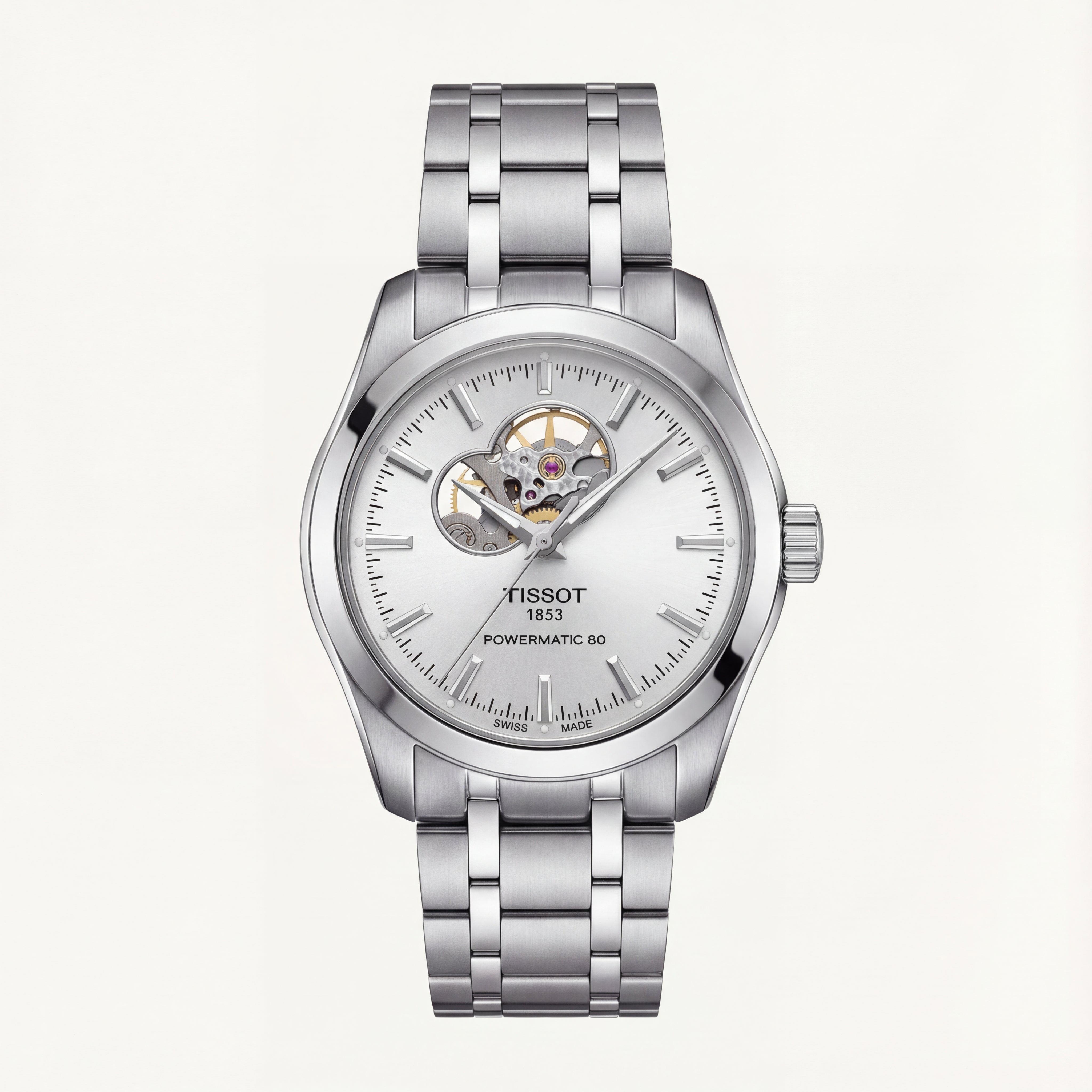 Silver Open-Heart Automatic Steel Watch