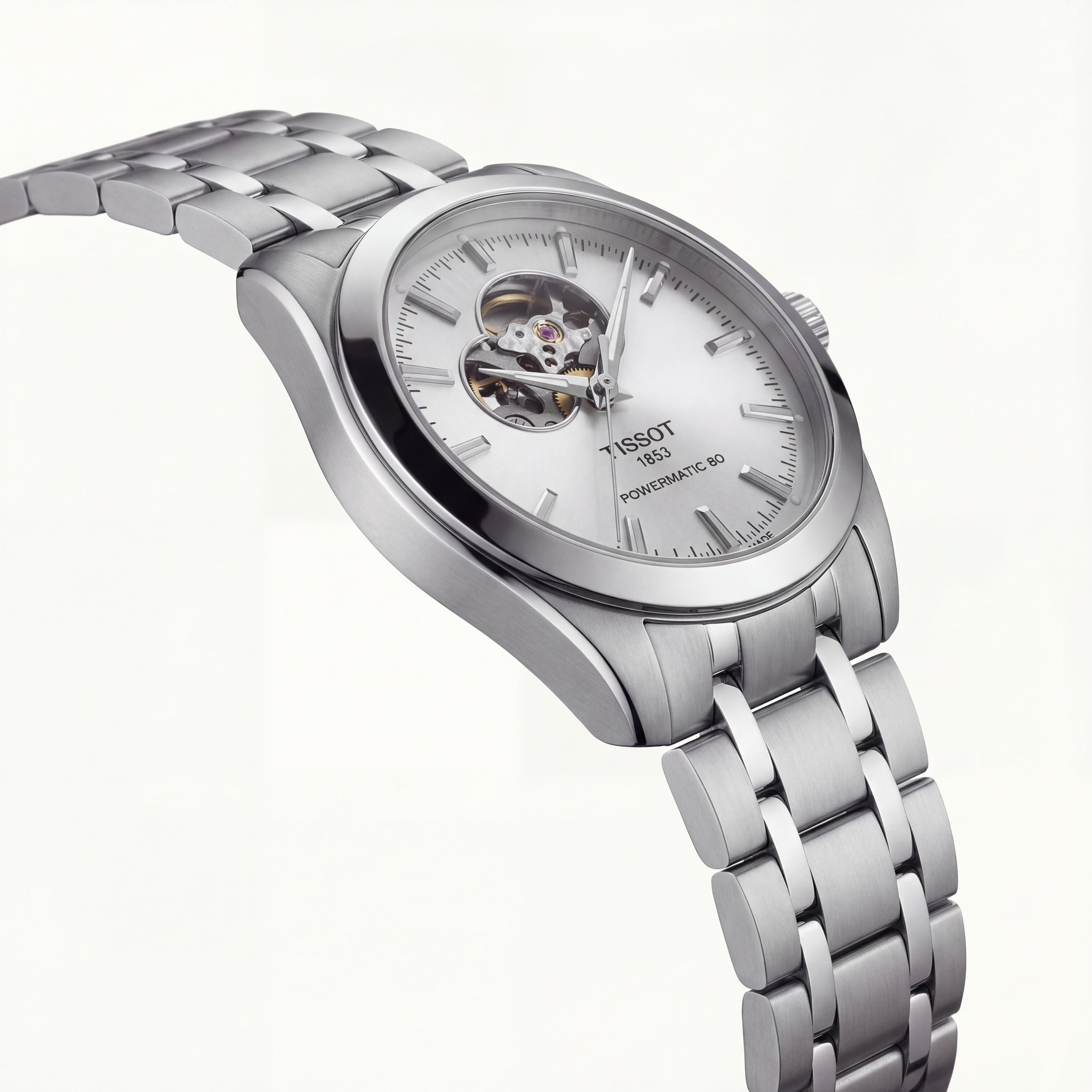 Silver Open-Heart Automatic Steel Watch