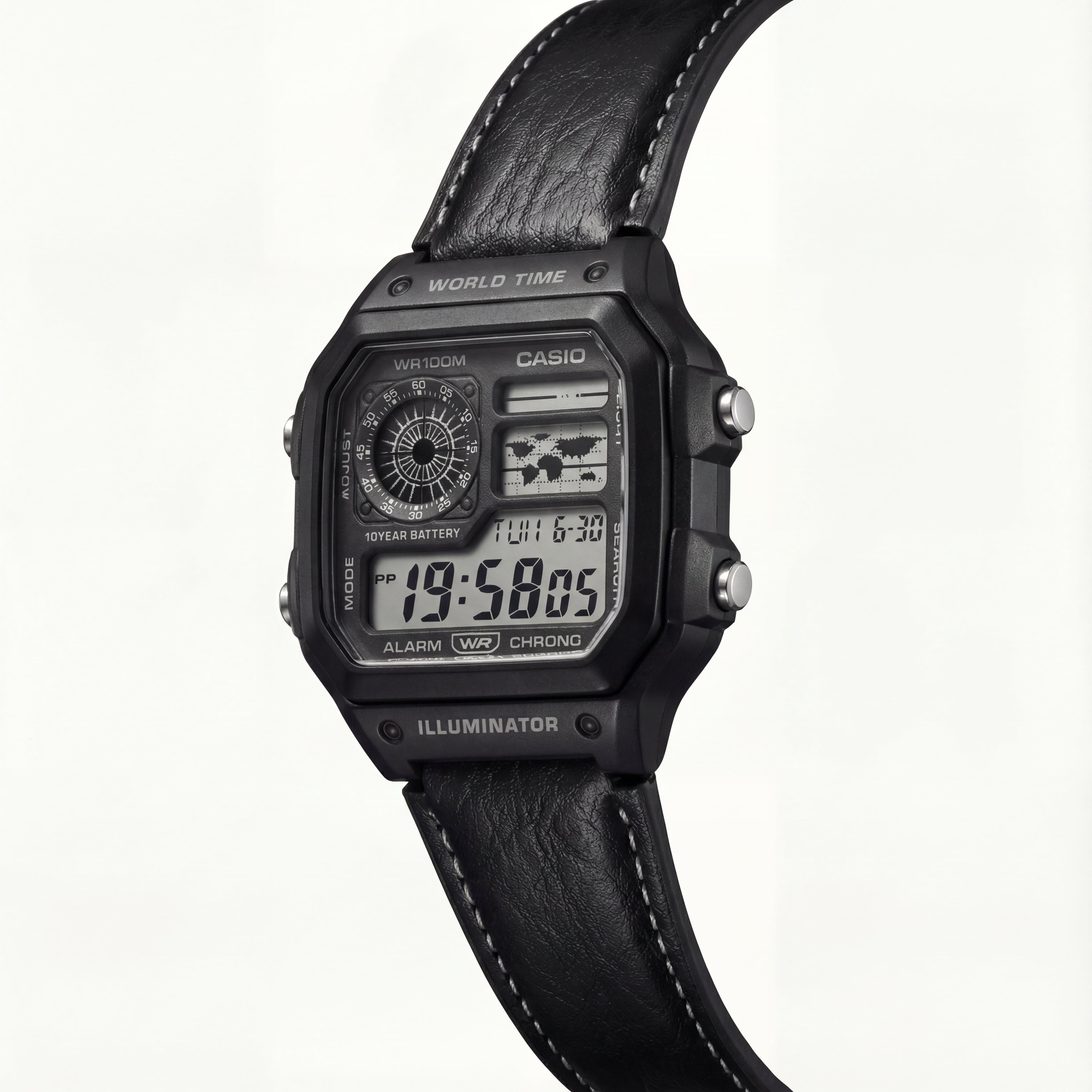 Stealth World Time Digital Leather Watch