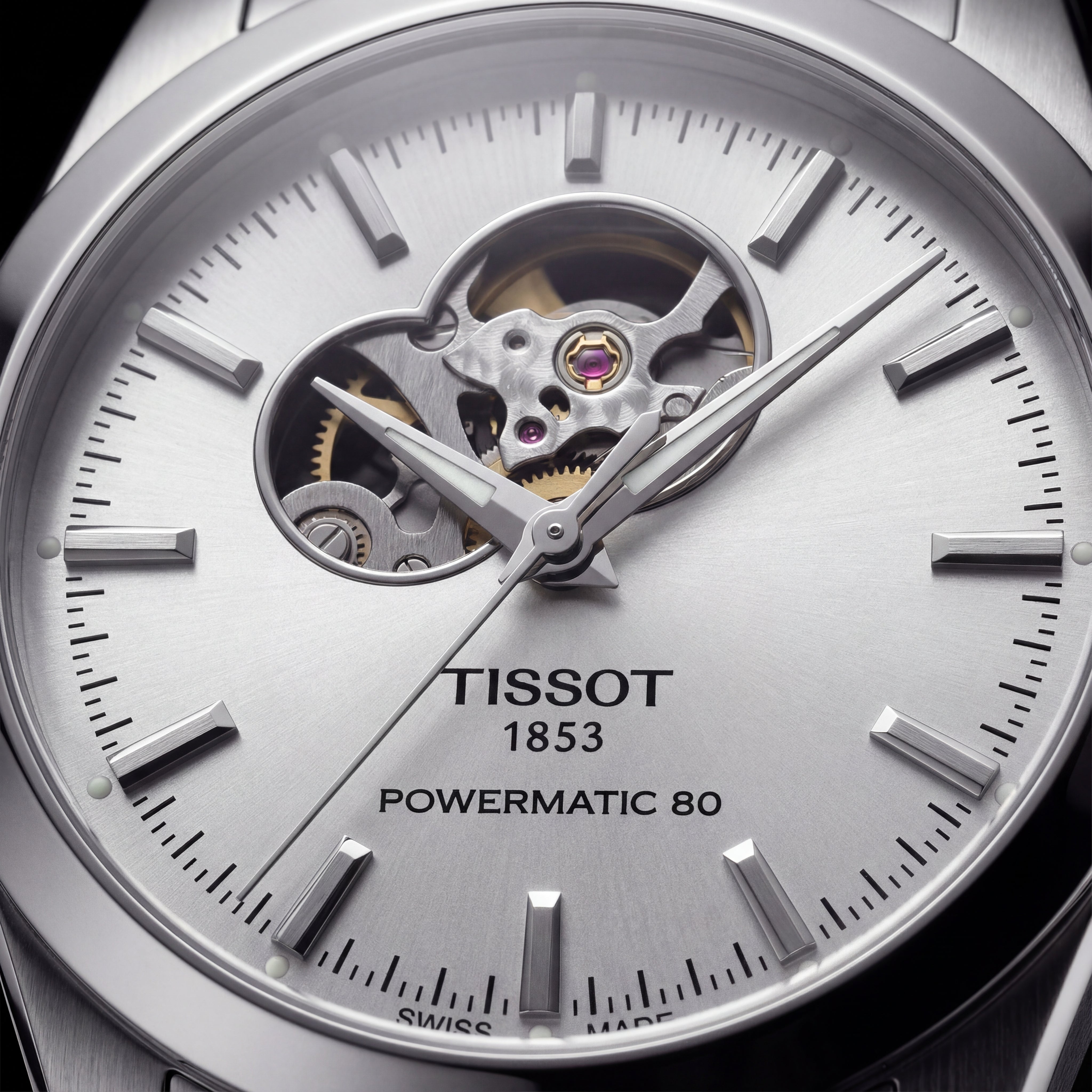 Silver Open-Heart Automatic Steel Watch