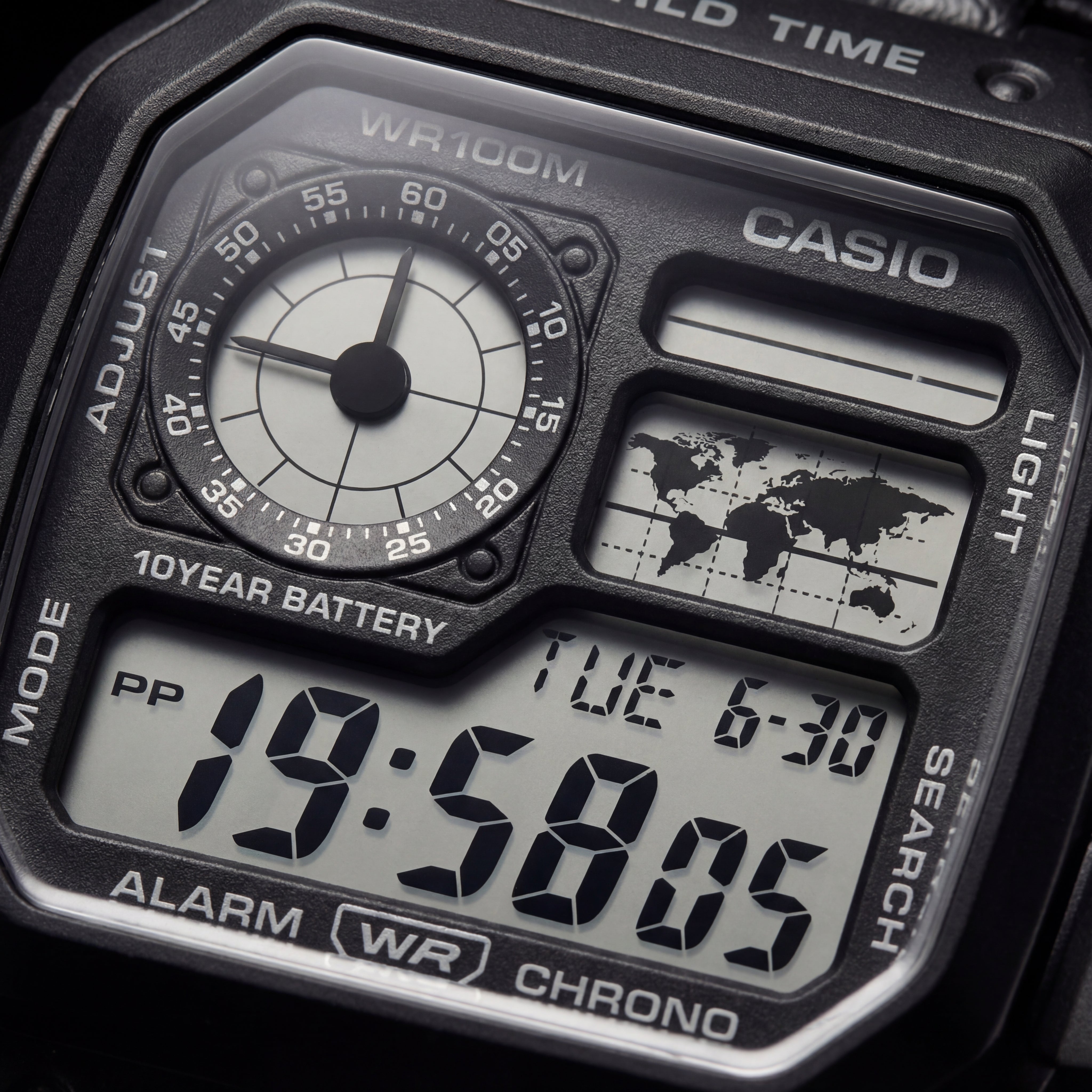 Stealth World Time Digital Leather Watch