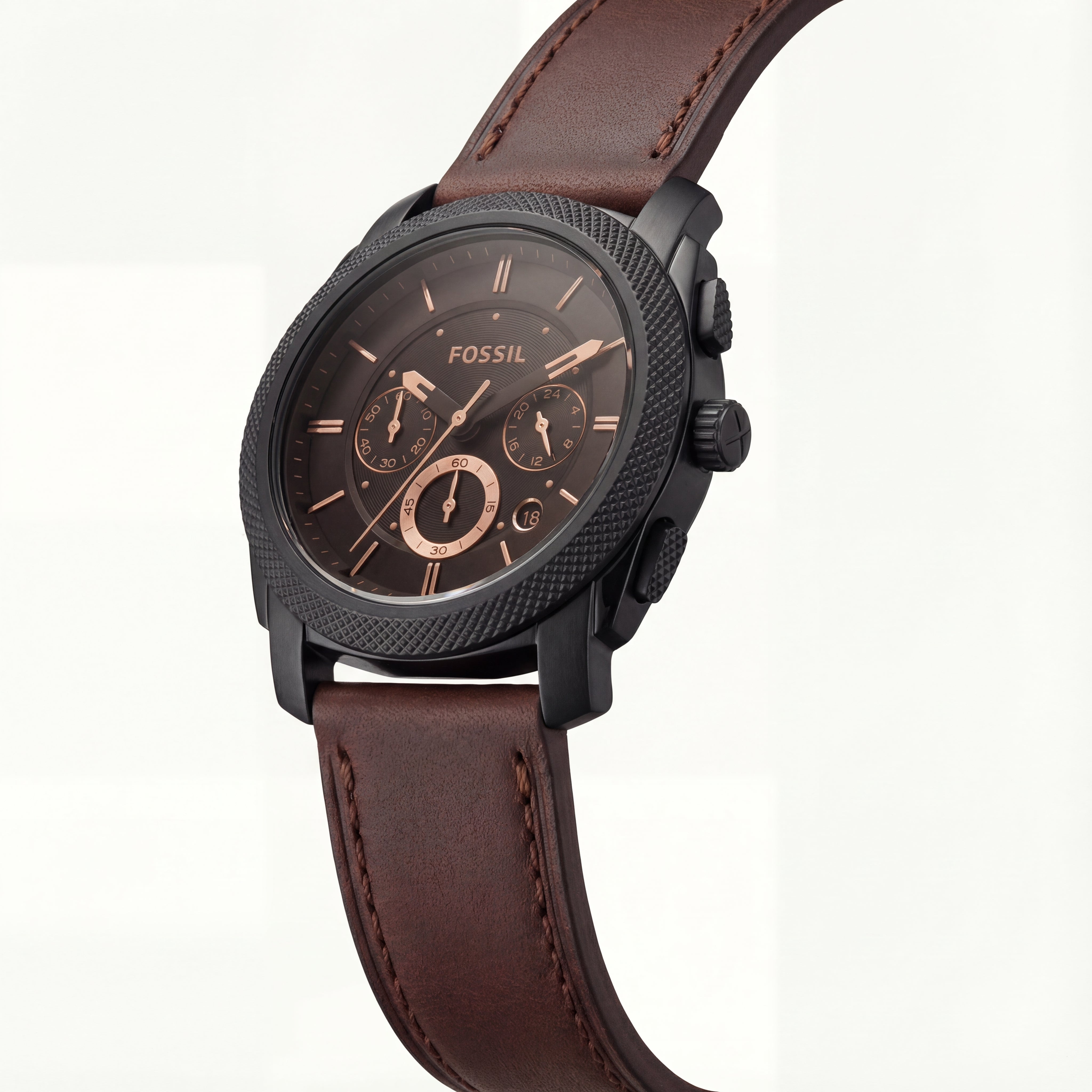 Black Case Chronograph Men’s Watch with Brown Leather Strap