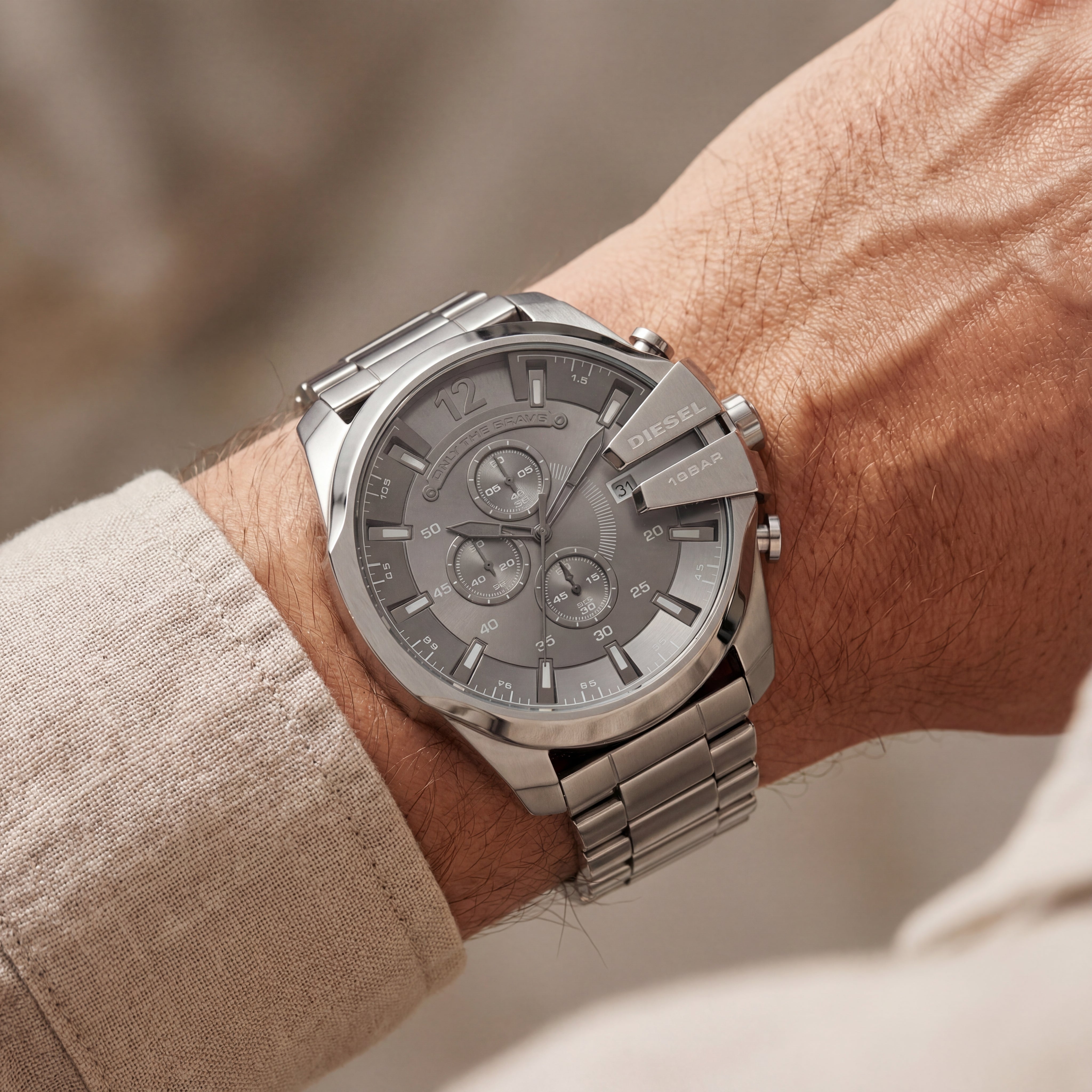 All-Silver Chronograph Men’s Watch with Industrial Finish