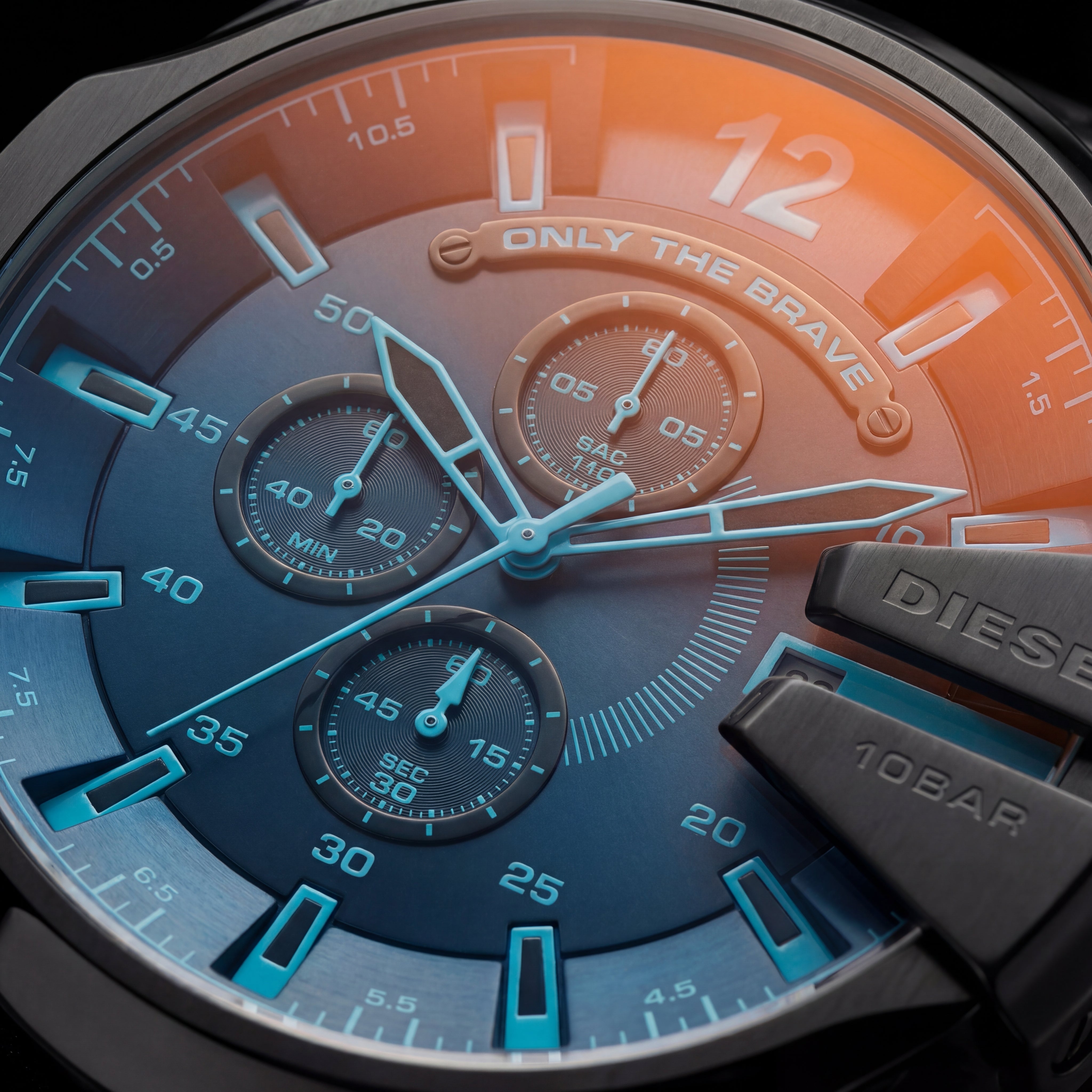 Black Steel Chronograph Men’s Watch with Dual-Tone Gradient Dial