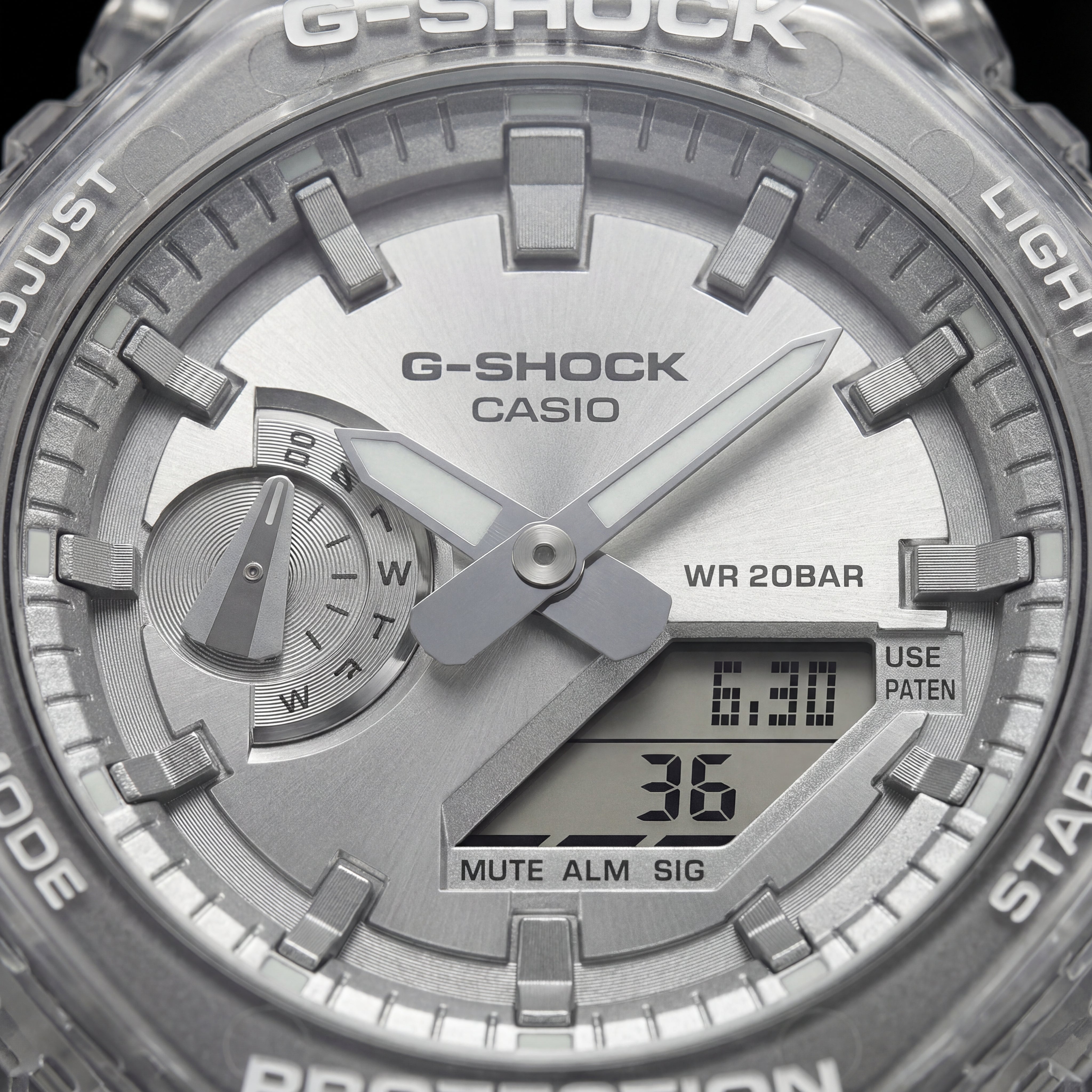Transparent Case Silver Dial Digital-Analog Sports Watch