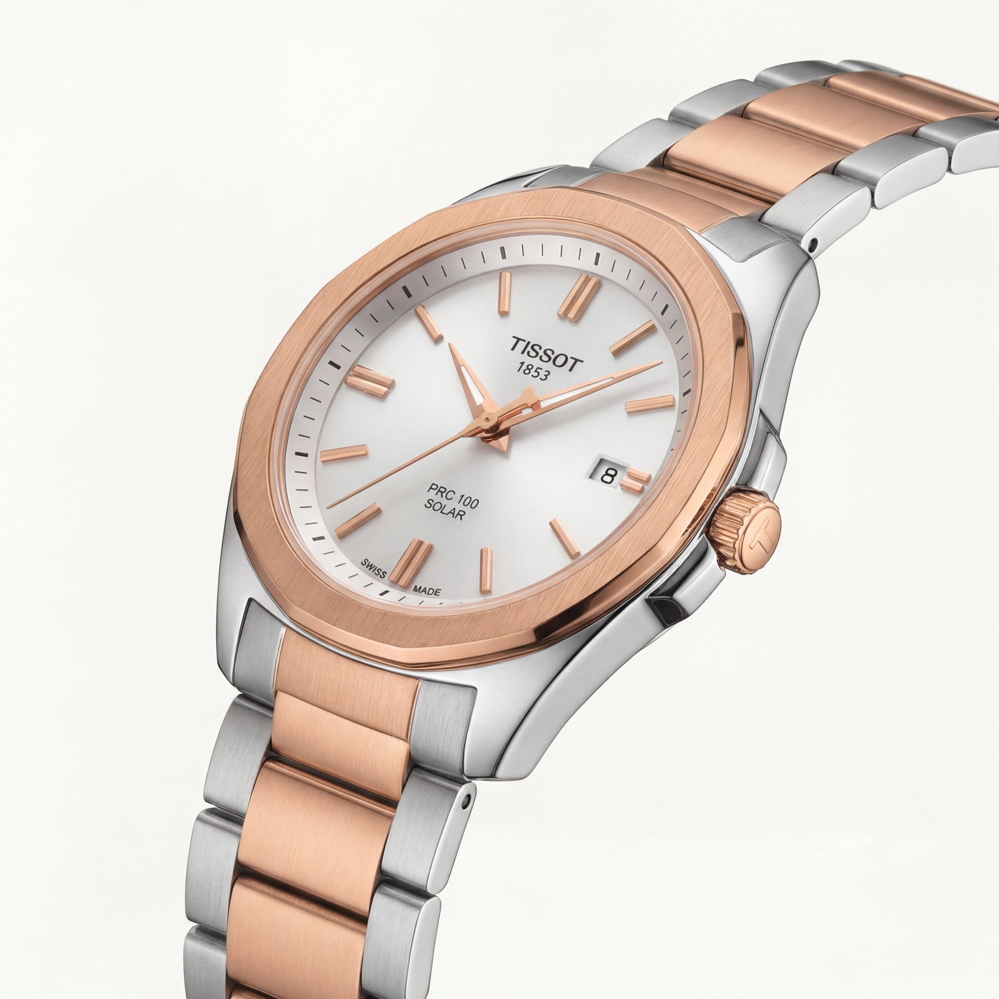 Two-Tone Rose Gold Solar Quartz Stainless Steel Classic Watch
