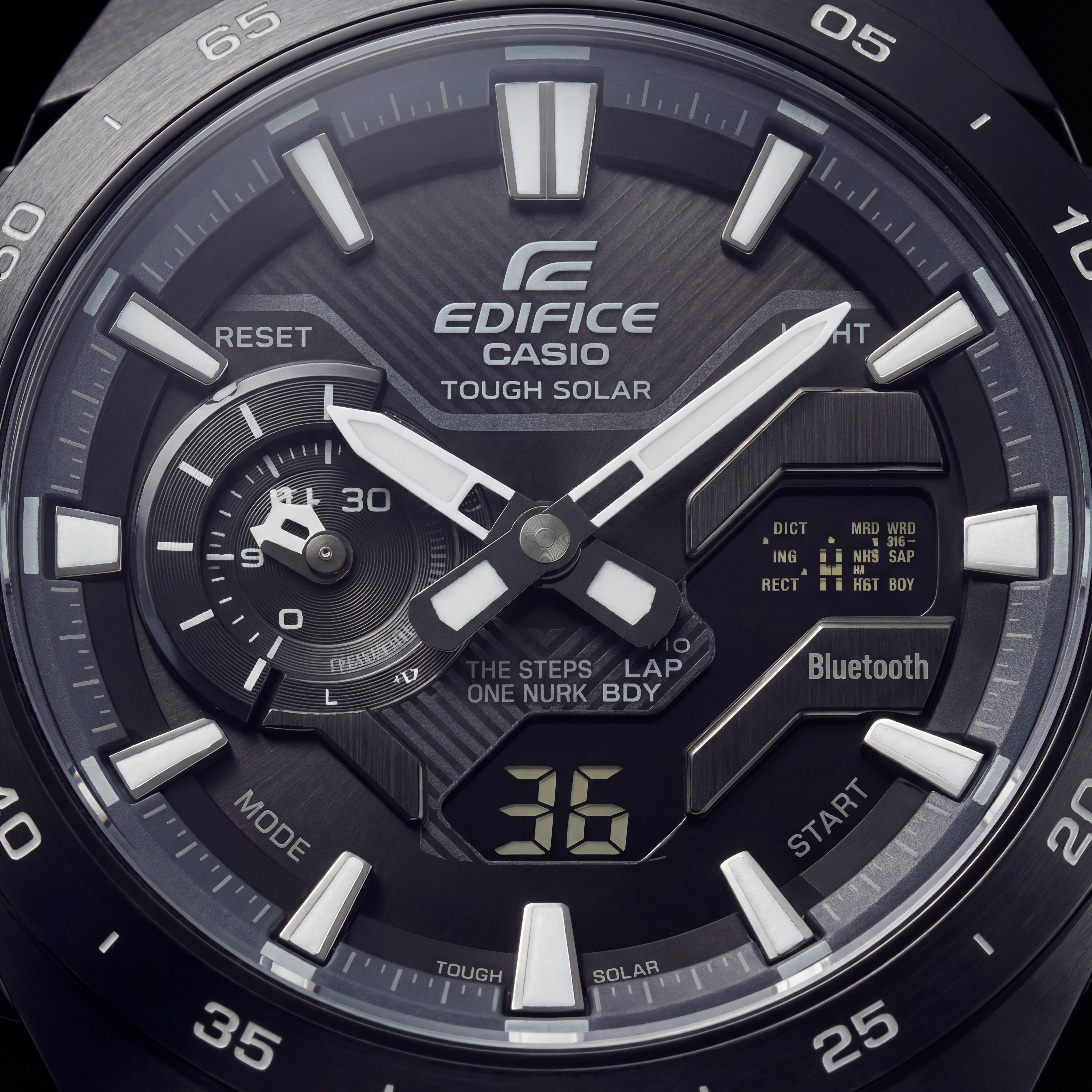 All-Black Solar Chronograph Stainless Steel Sports Watch