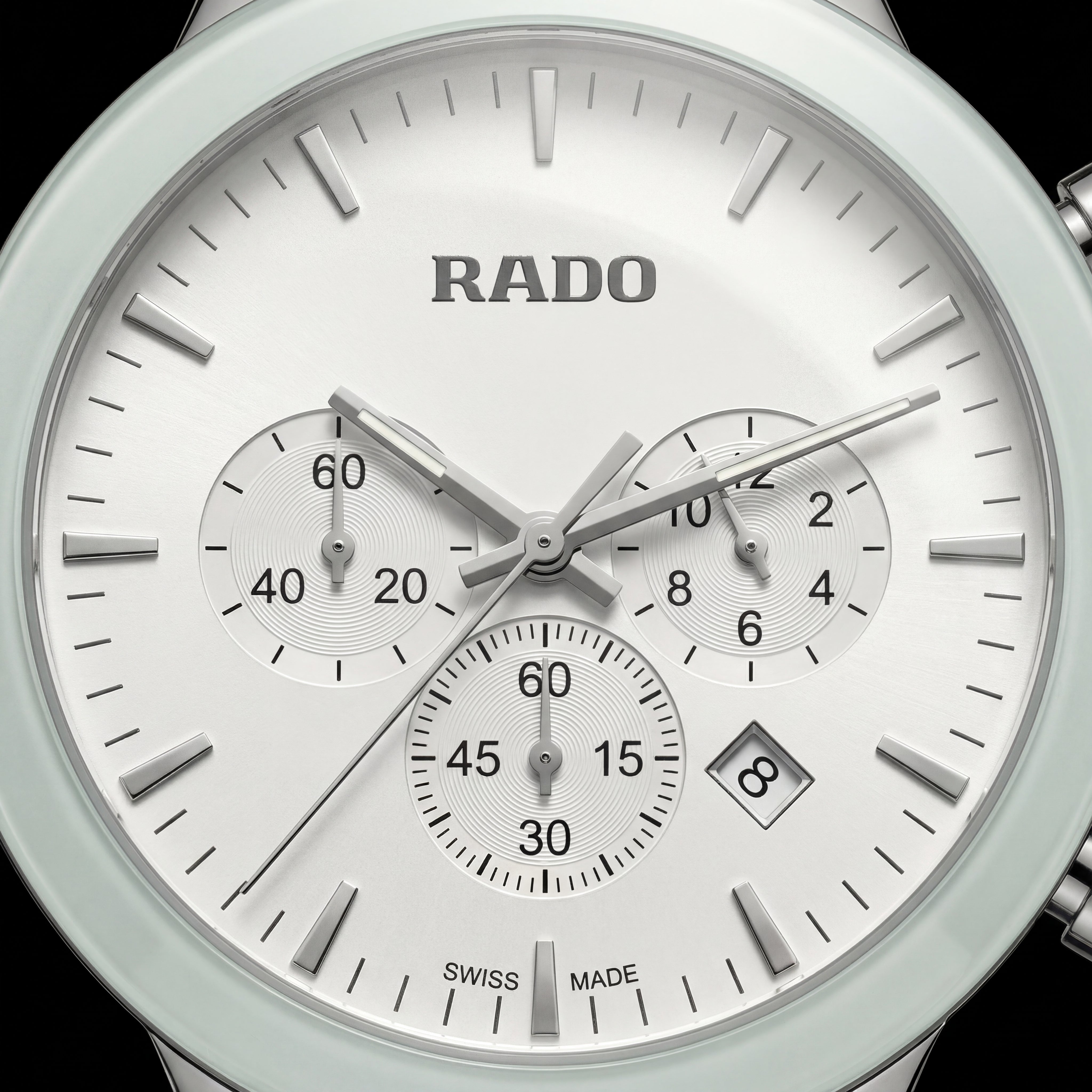 Luxury Chronograph Men’s Watch with White Dial & Mint Bezel