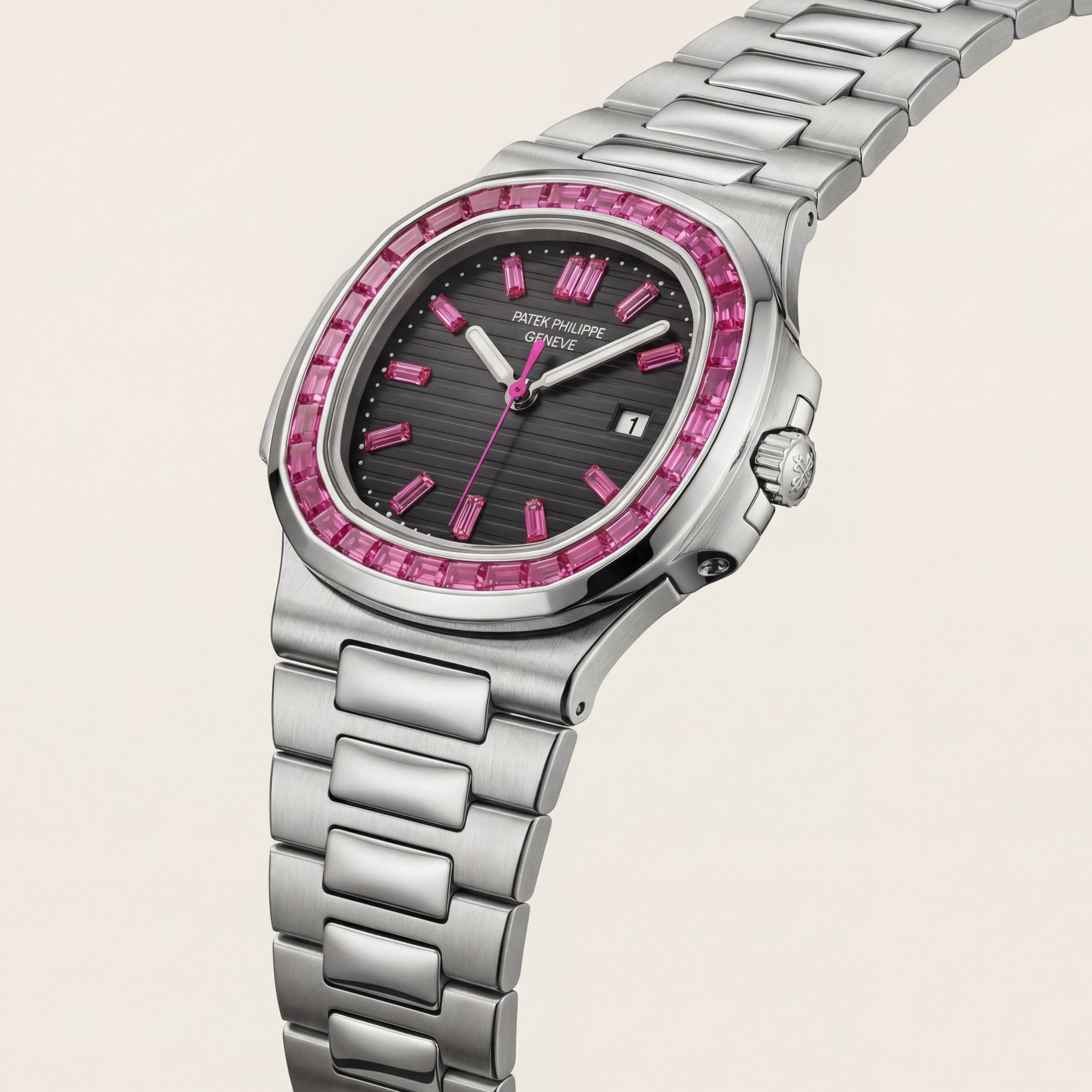 Pink Gem Bezel Luxury Stainless Steel Watch – Premium Edition