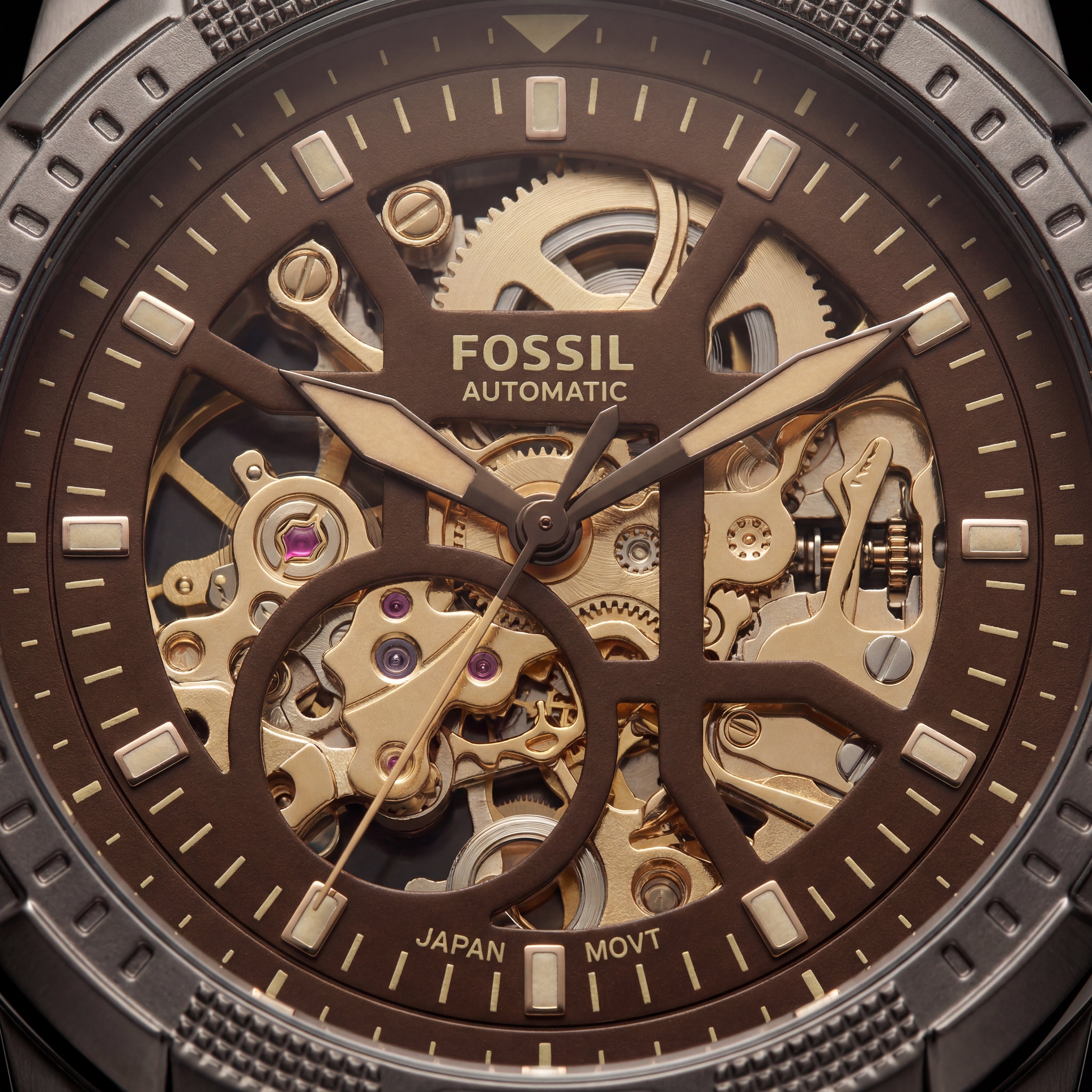 Skeleton Automatic Men’s Watch with Gunmetal Case & Brown Leather Strap