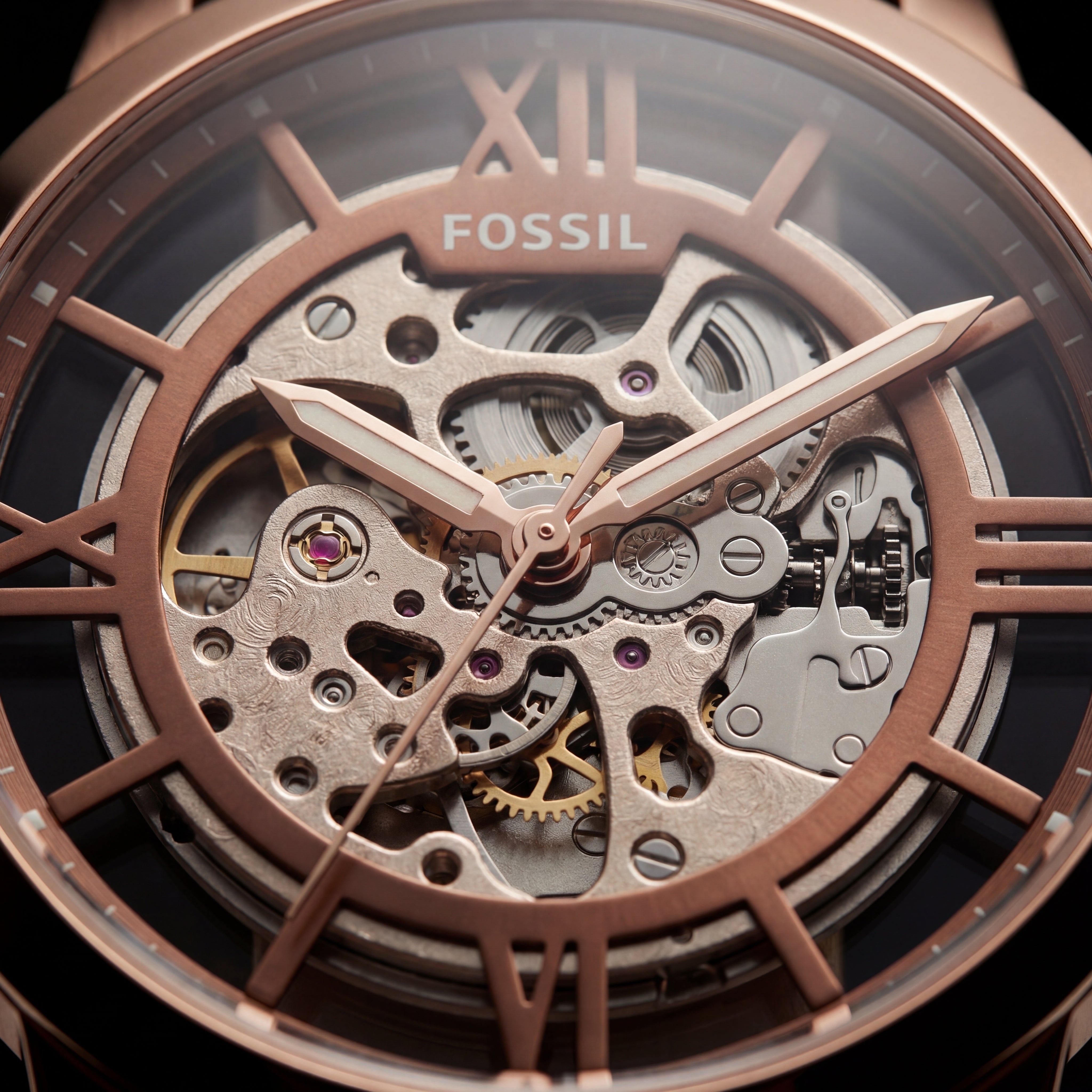Rose Gold Skeleton Automatic Men’s Watch with Brown Leather Strap